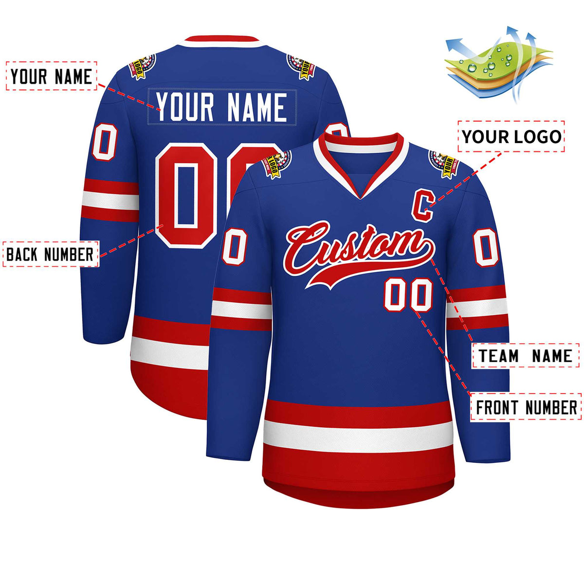 Custom Royal Red-White Classic Style Hockey Jersey | KXKSHOP