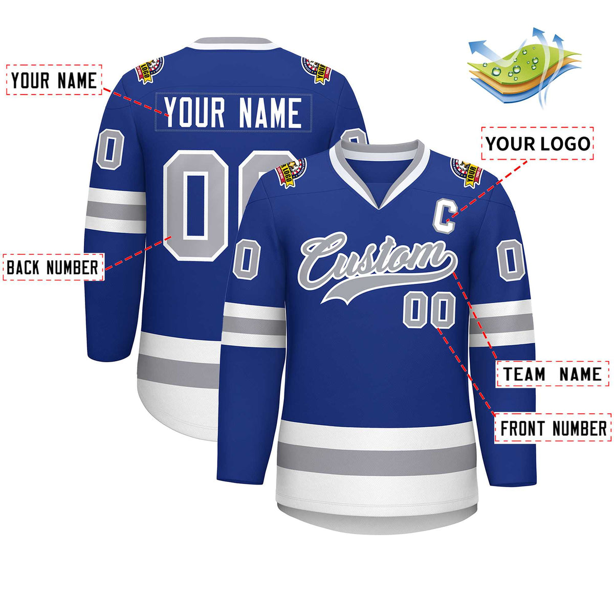 Custom Royal Gray-White Classic Style Hockey Jersey | KXKSHOP