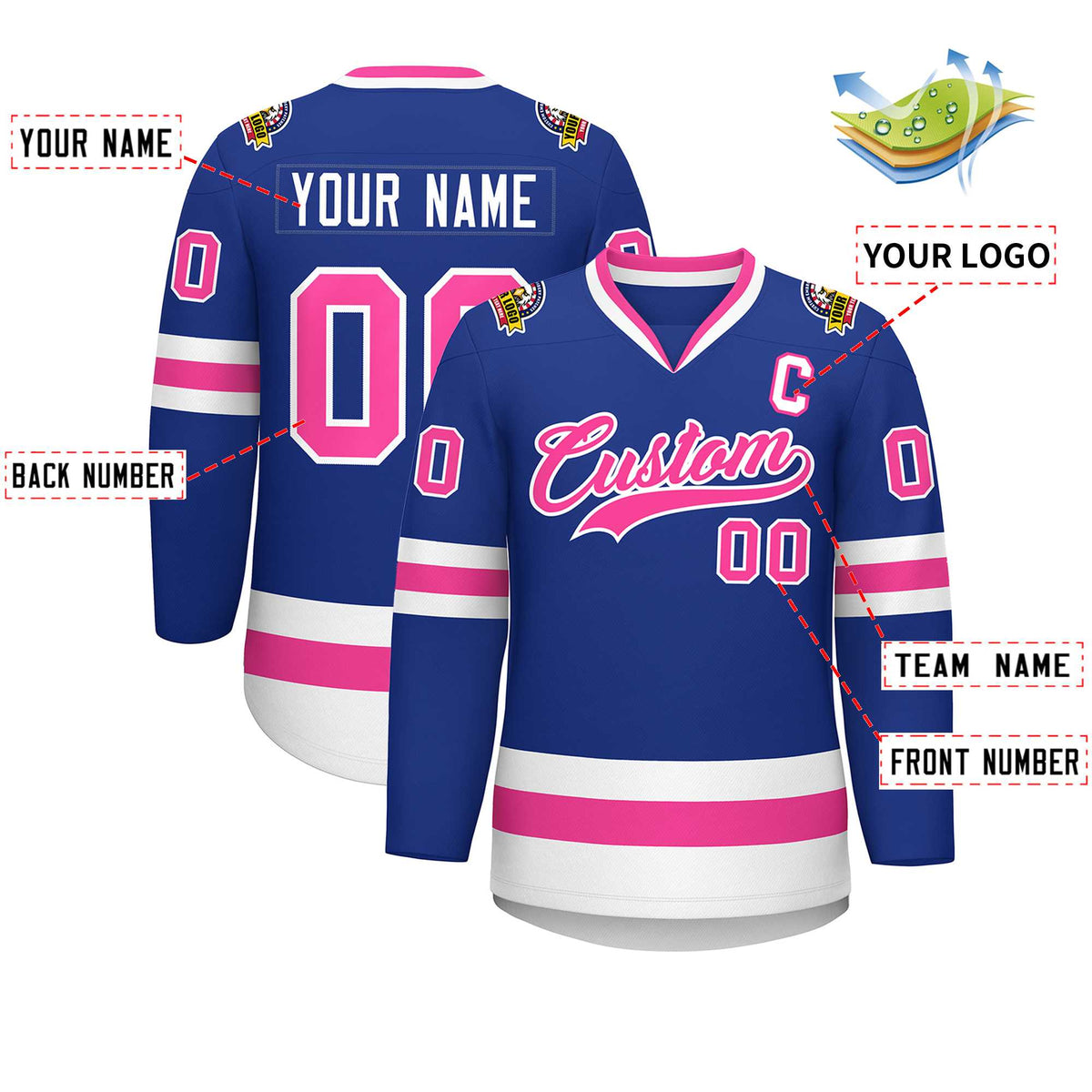 Custom Royal Pink-White Classic Style Hockey Jersey | KXKSHOP