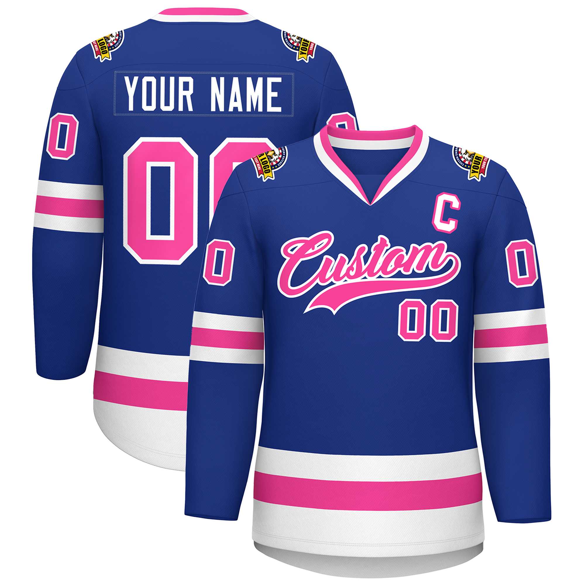 Custom Royal Pink-White Classic Style Hockey Jersey | KXKSHOP
