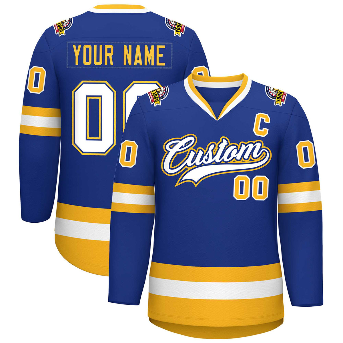 Custom Royal White Royal-Gold Classic Style Hockey Jersey | KXKSHOP