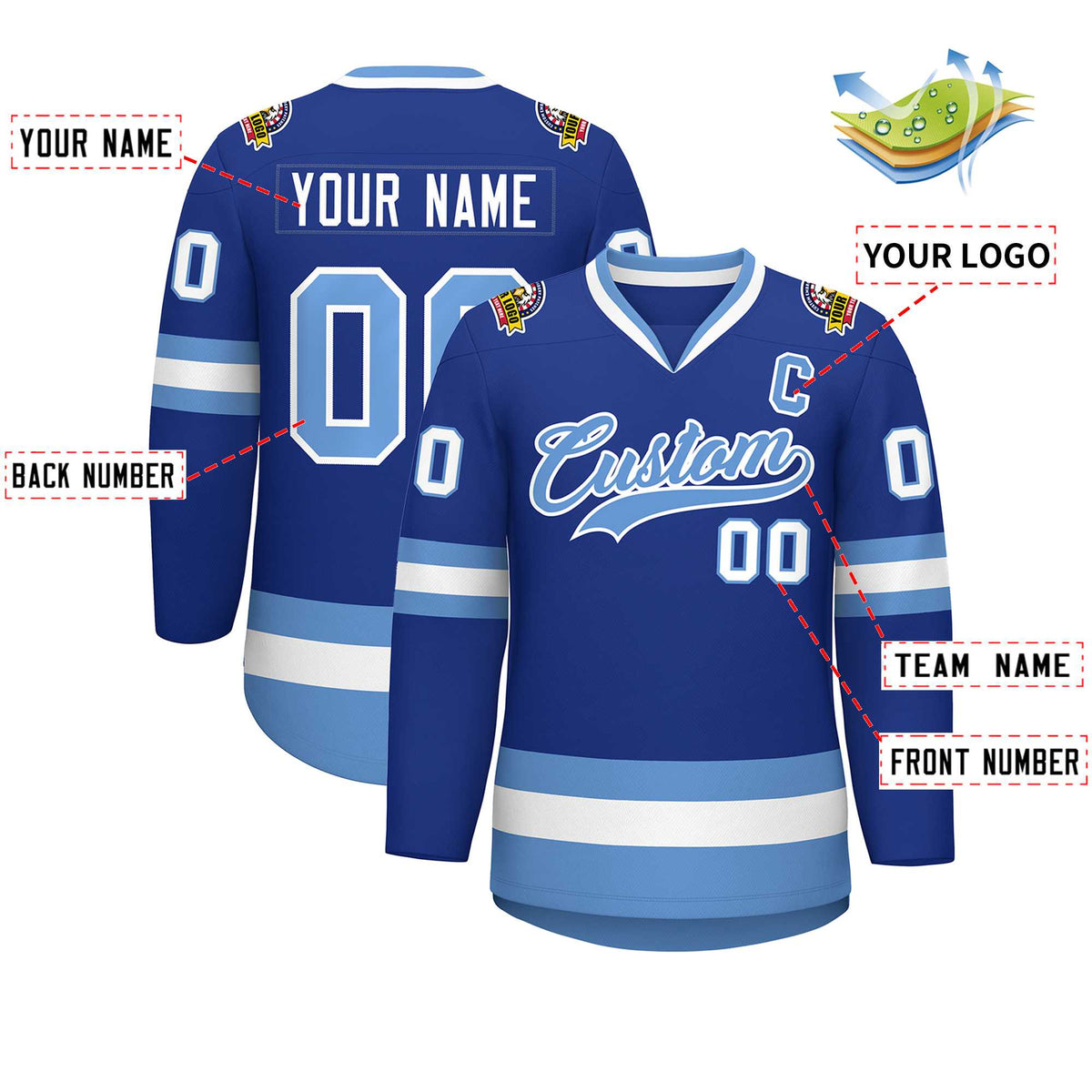 Custom Royal Light Blue-White Classic Style Hockey Jersey | KXKSHOP
