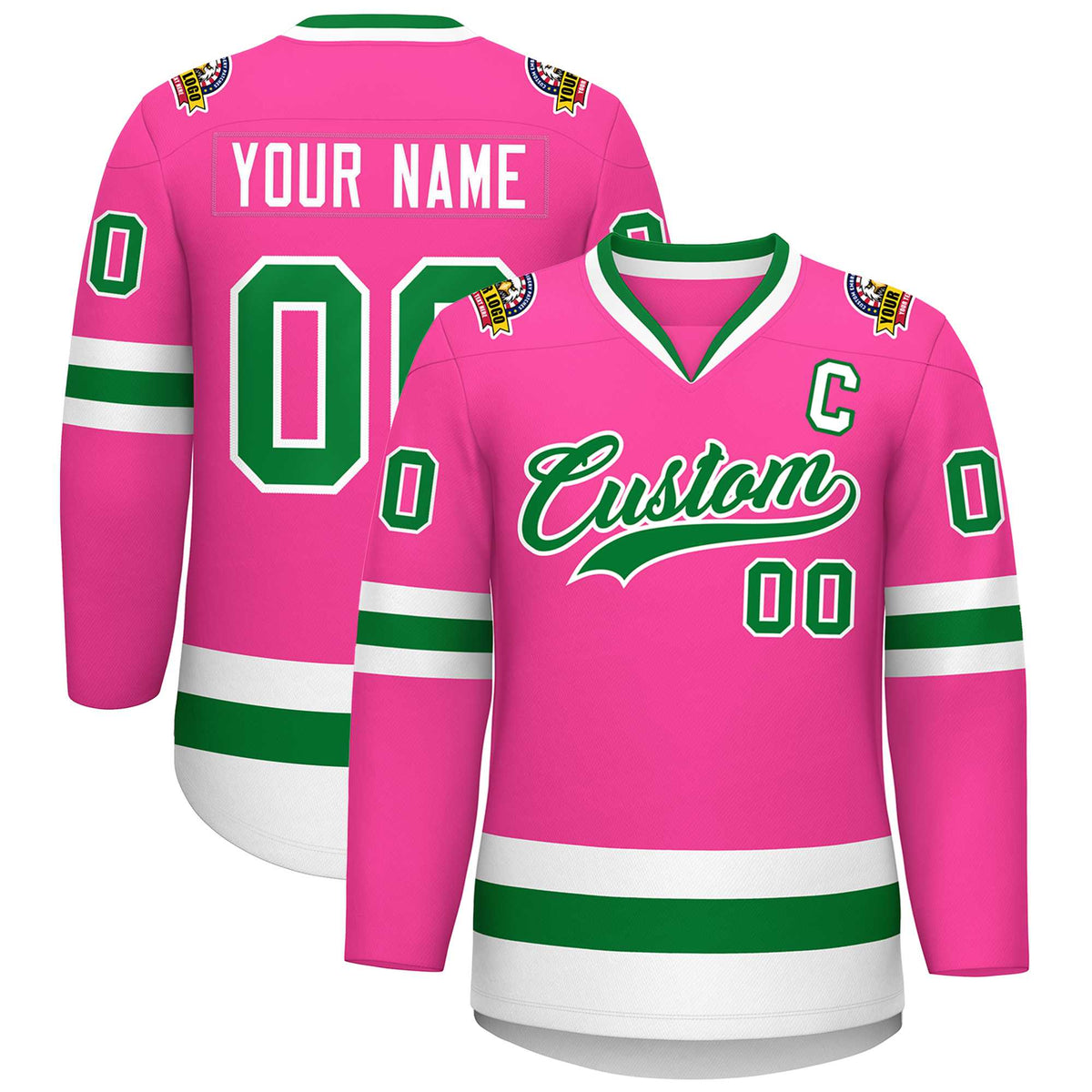 Custom Pink Kelly Green-White Classic Style Hockey Jersey | KXKSHOP