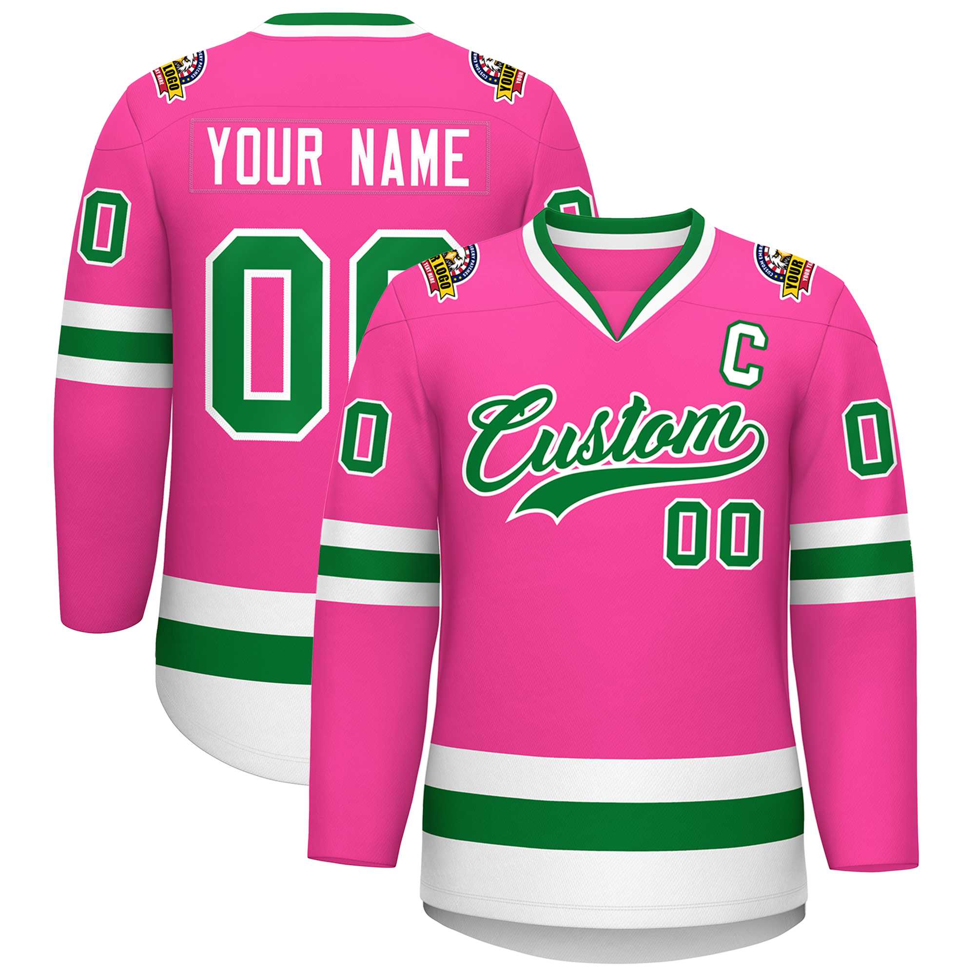 Custom Pink Kelly Green-White Classic Style Hockey Jersey | KXKSHOP