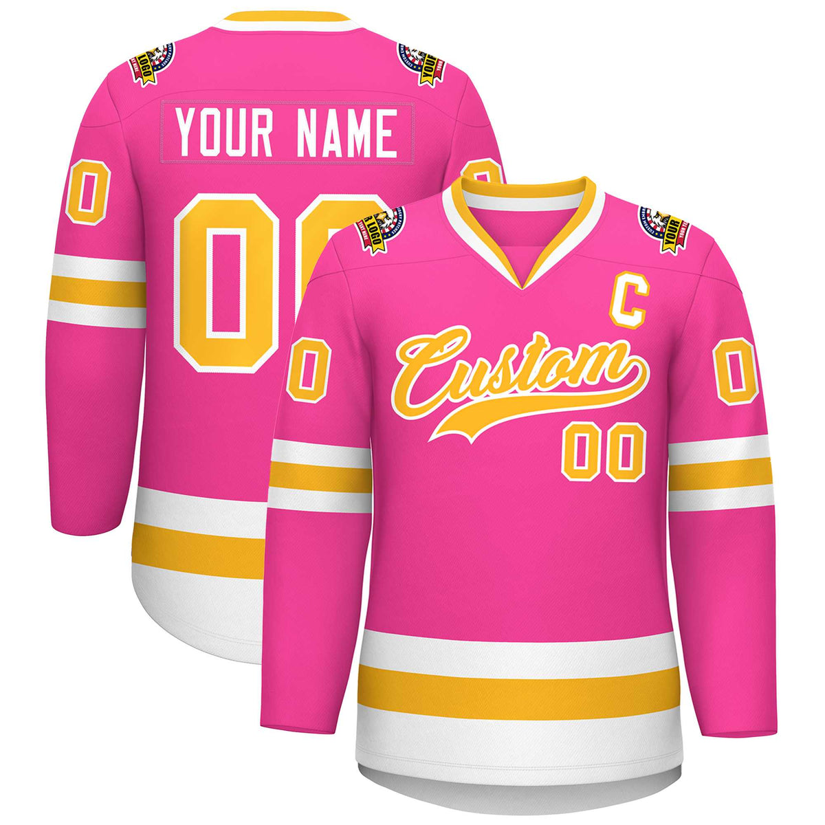 Custom Pink Gold-White Classic Style Hockey Jersey | KXKSHOP