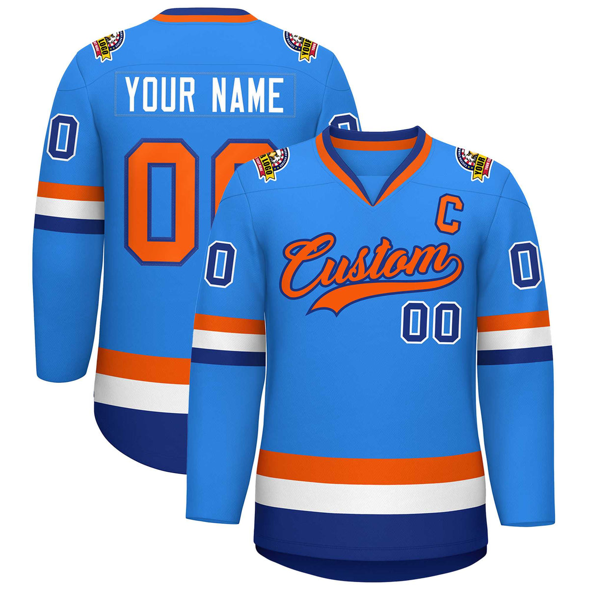 Custom Powder Blue Orange-Royal Classic Style Hockey Jersey | KXKSHOP
