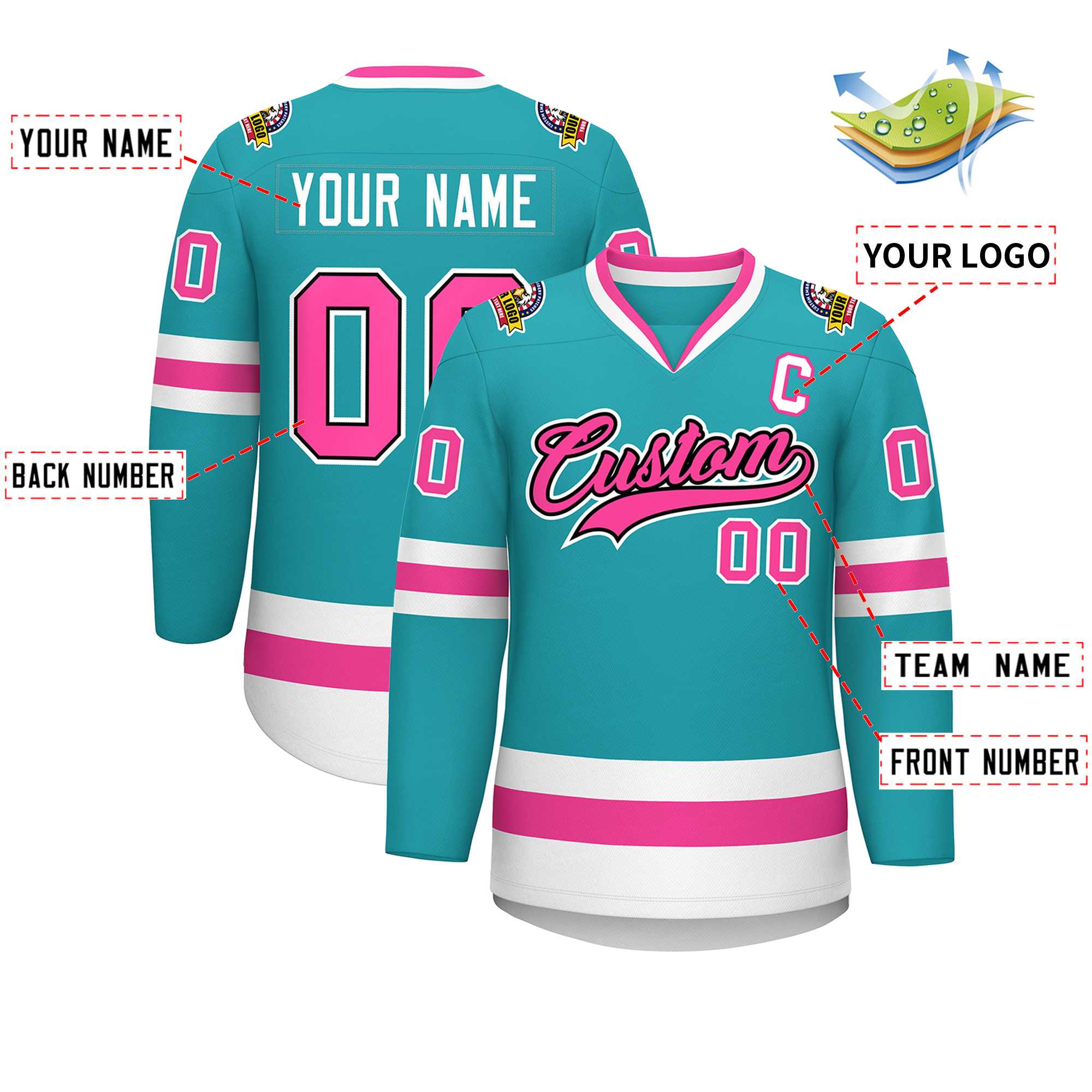 Custom Aqua Pink Navy-White Classic Style Hockey Jersey | KXKSHOP