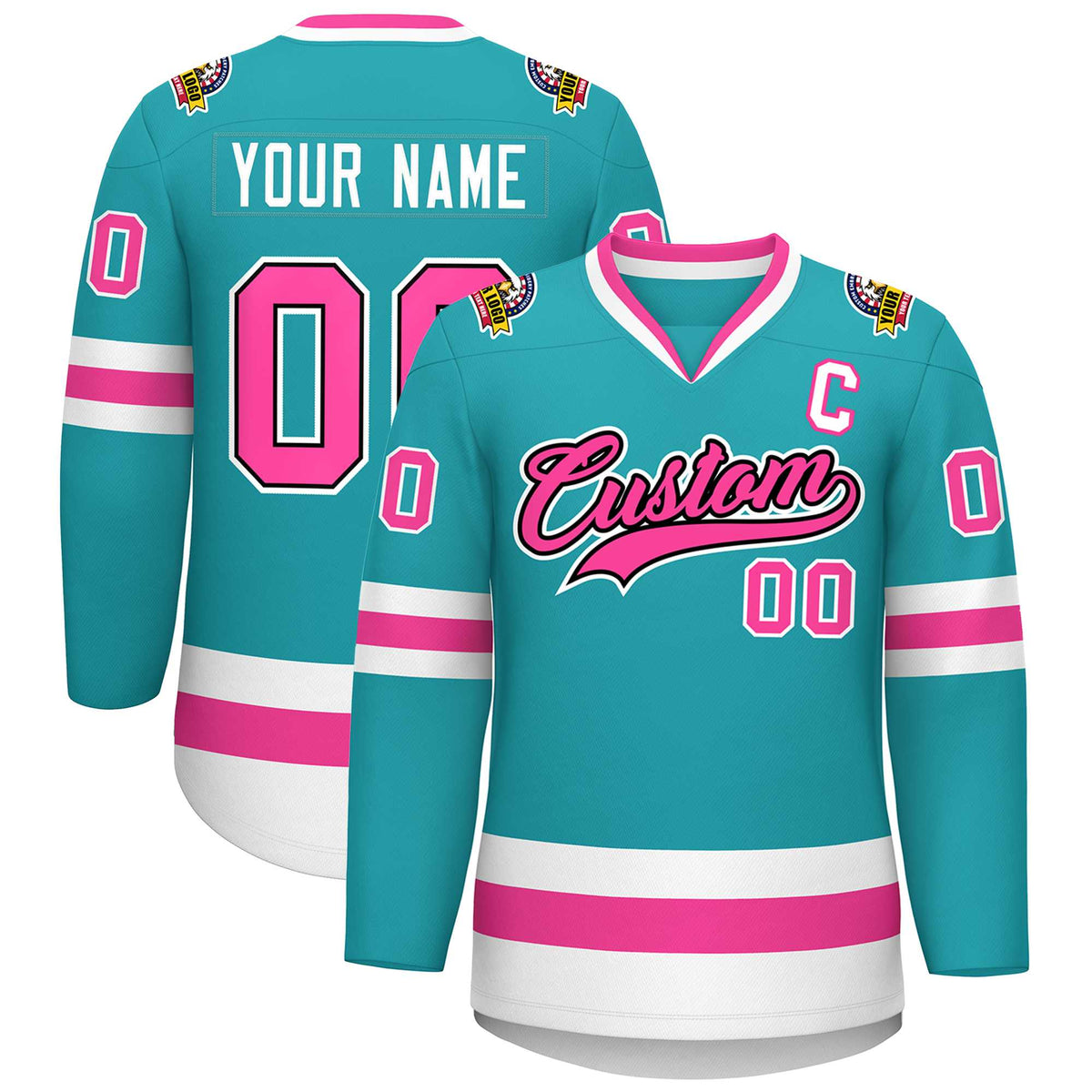 Custom Aqua Pink Navy-White Classic Style Hockey Jersey | KXKSHOP