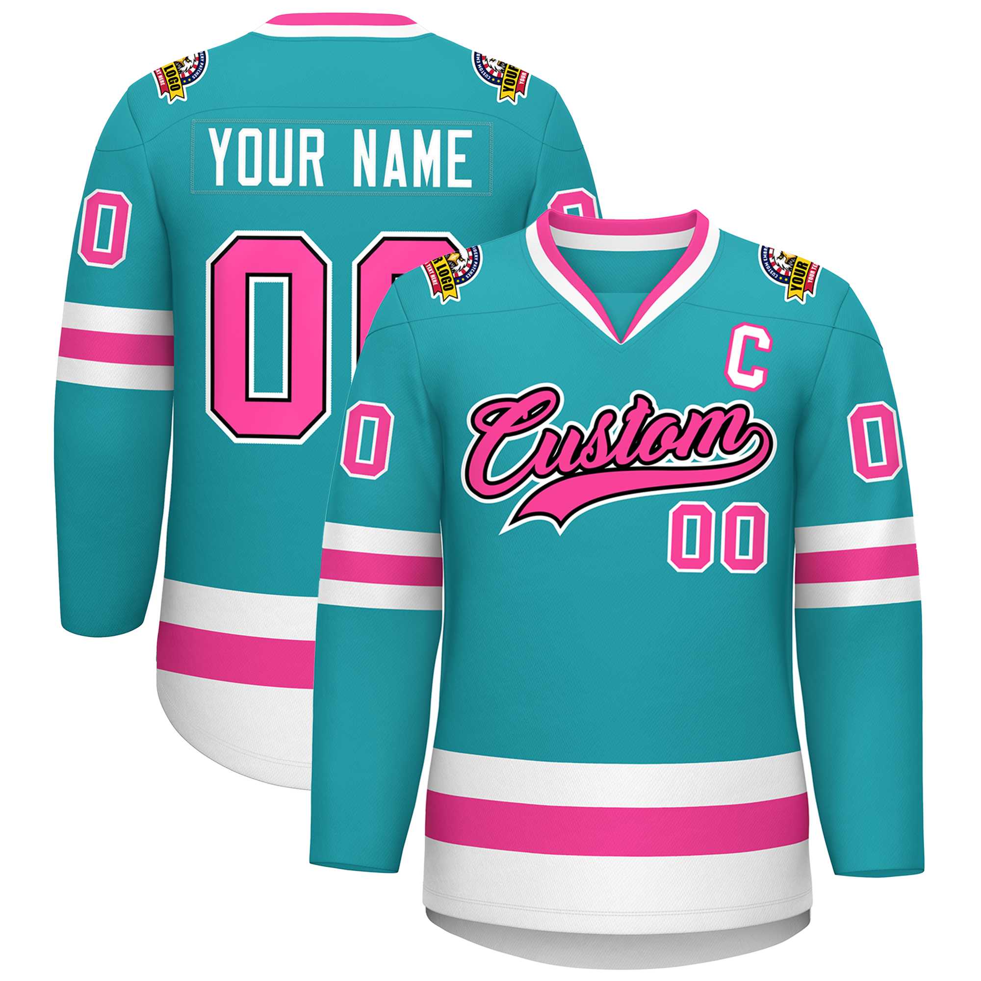 Custom Aqua Pink Navy-White Classic Style Hockey Jersey | KXKSHOP