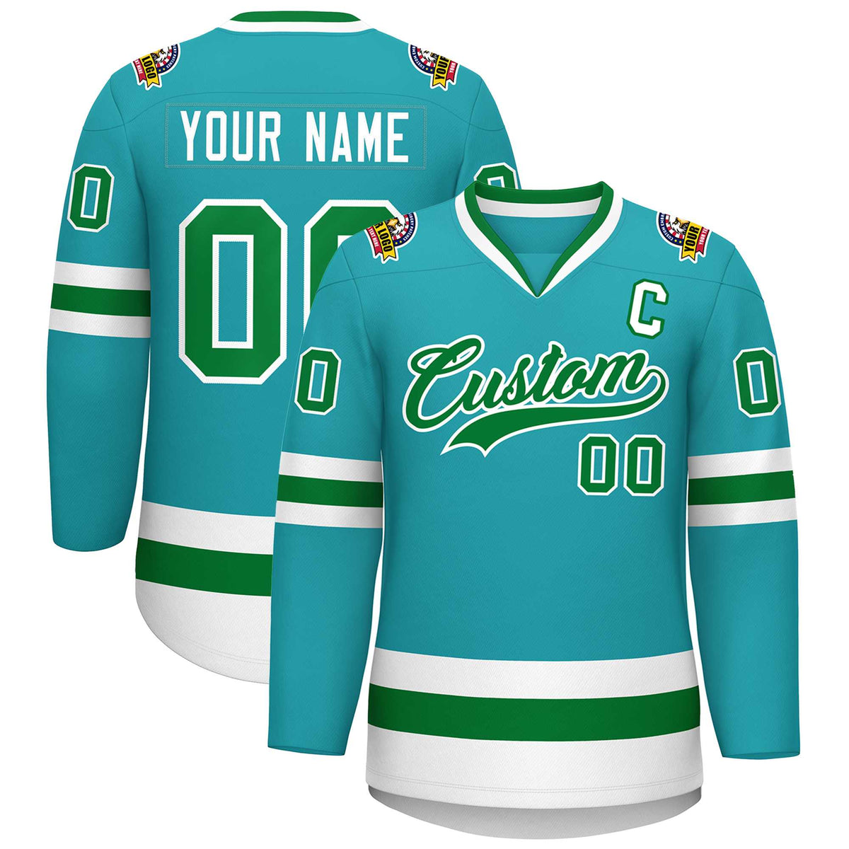 Custom Aqua Kelly Green-White Classic Style Hockey Jersey | KXKSHOP