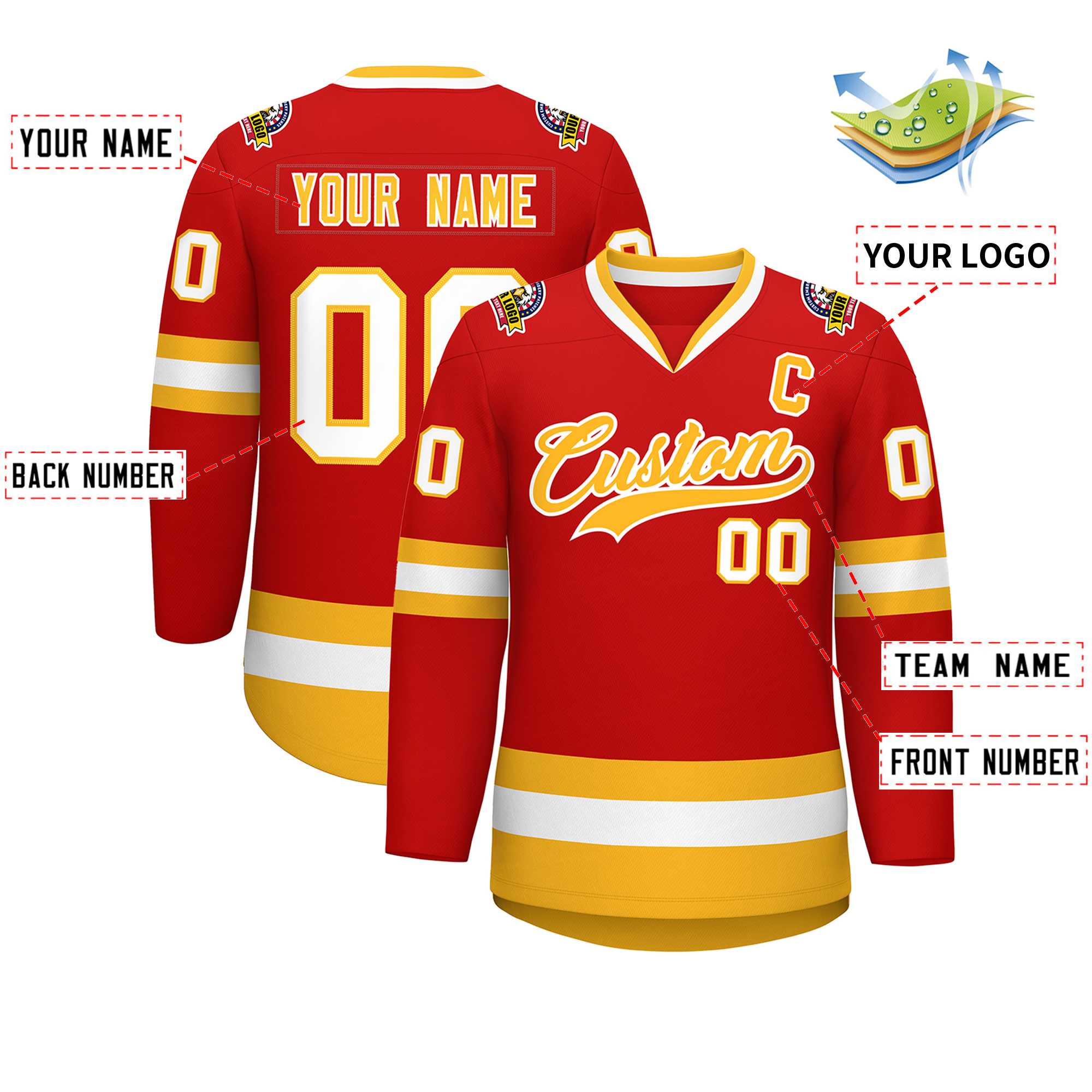 Custom Red Gold-White Classic Style Hockey Jersey | KXKSHOP