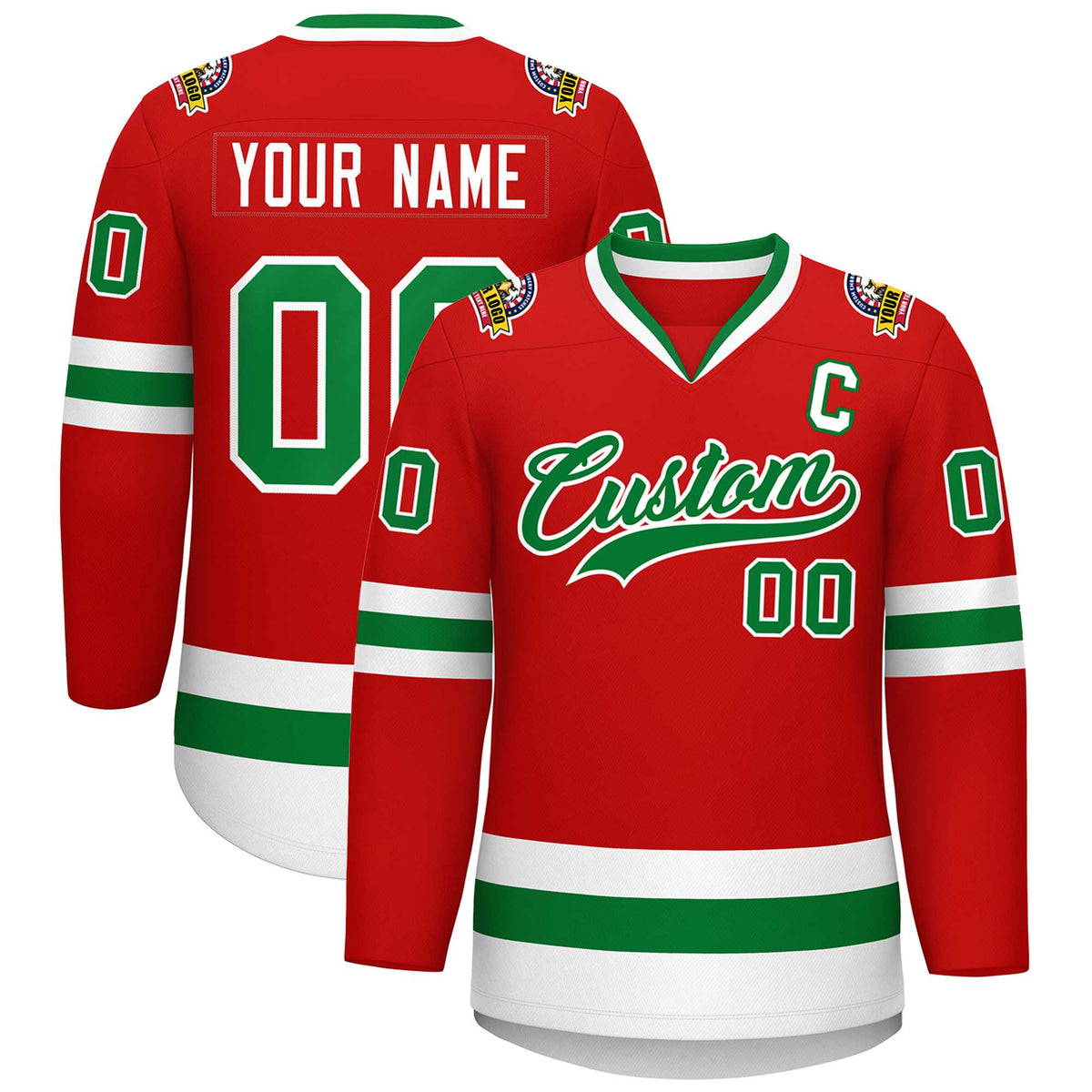 Custom Red Kelly Green-White Classic Style Hockey Jersey | KXKSHOP