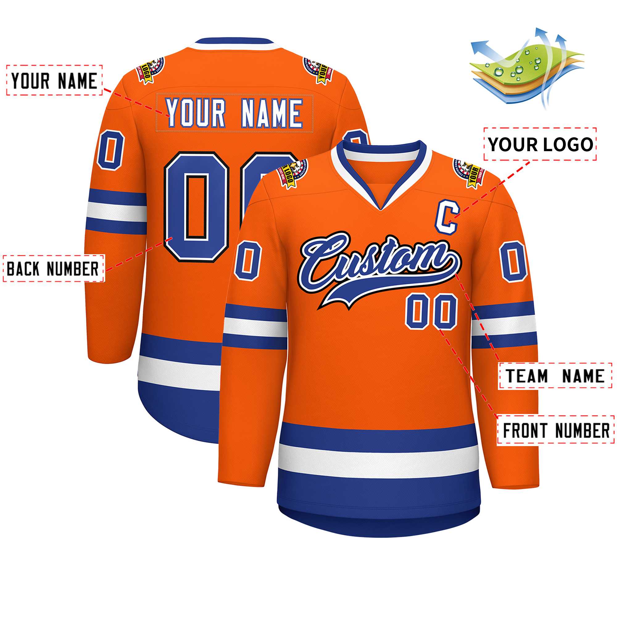 Custom Orange Royal White-Black Classic Style Hockey Jersey | KXKSHOP