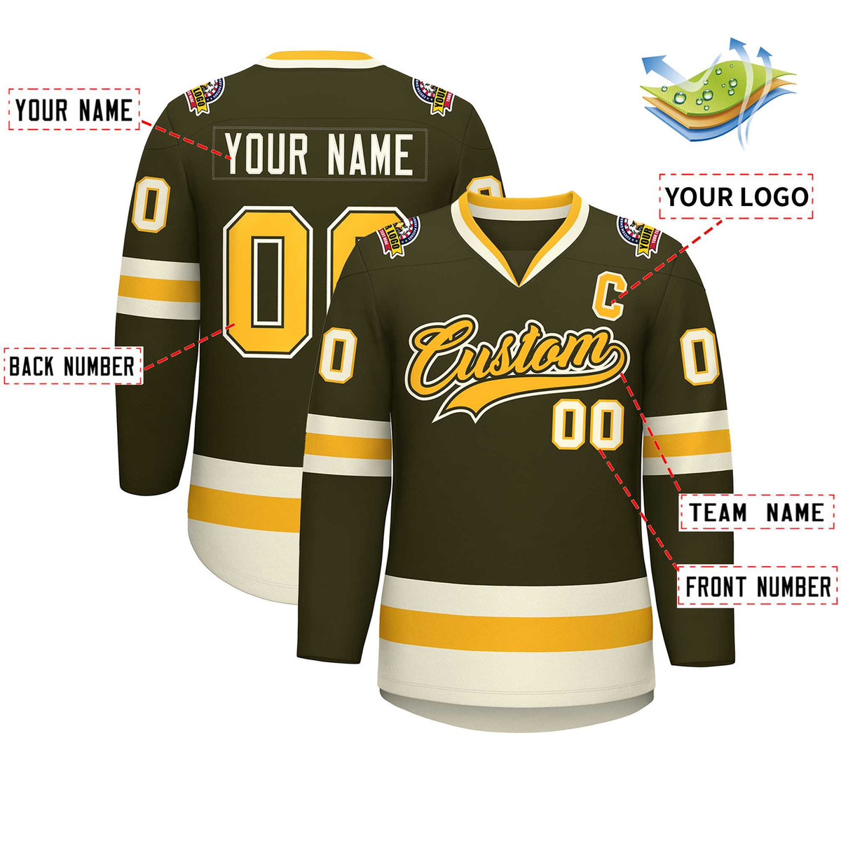 Custom Olive Gold Olive-Khaki Classic Style Hockey Jersey | KXKSHOP