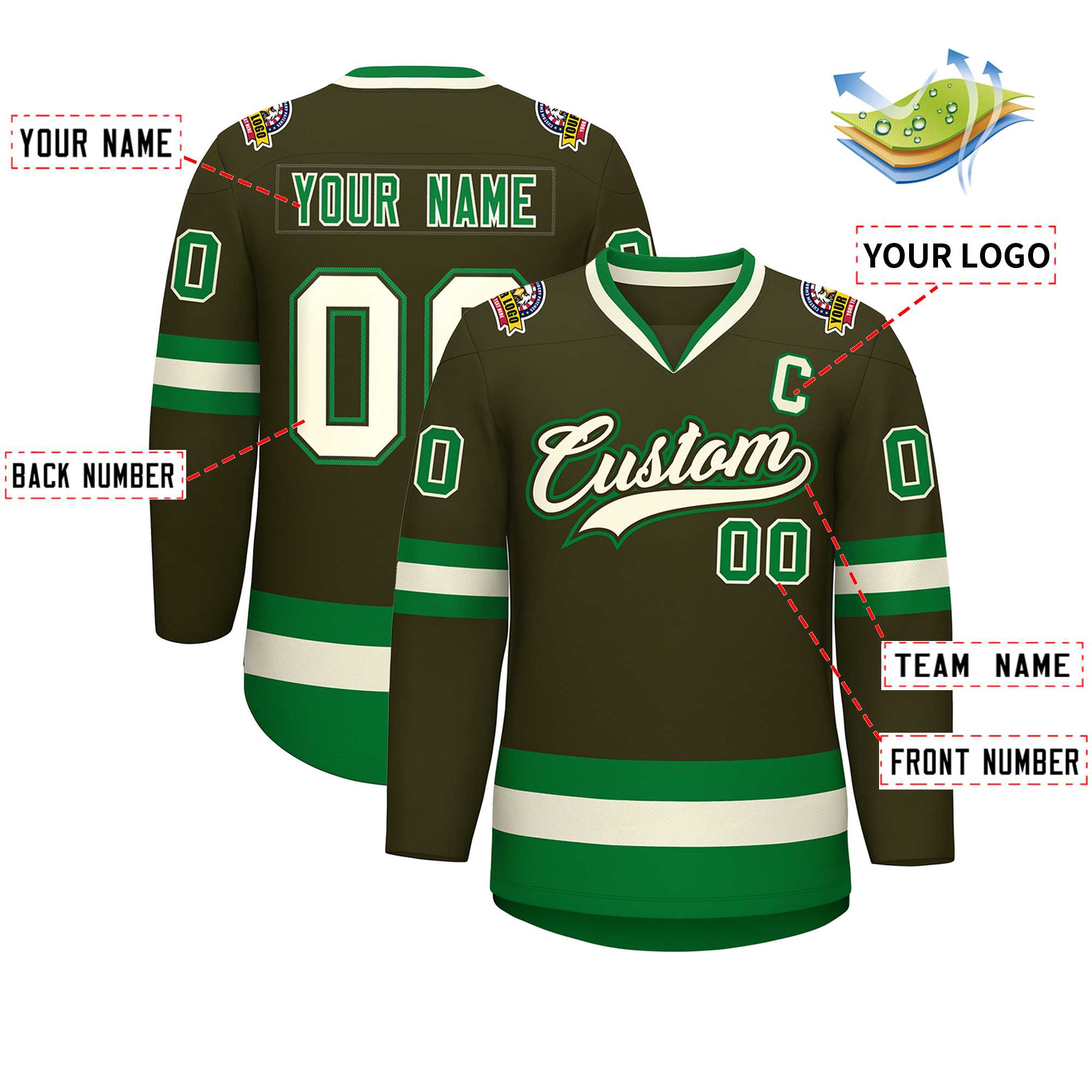 Custom Olive Khaki Olive-Kelly Green Classic Style Hockey Jersey | KXKSHOP