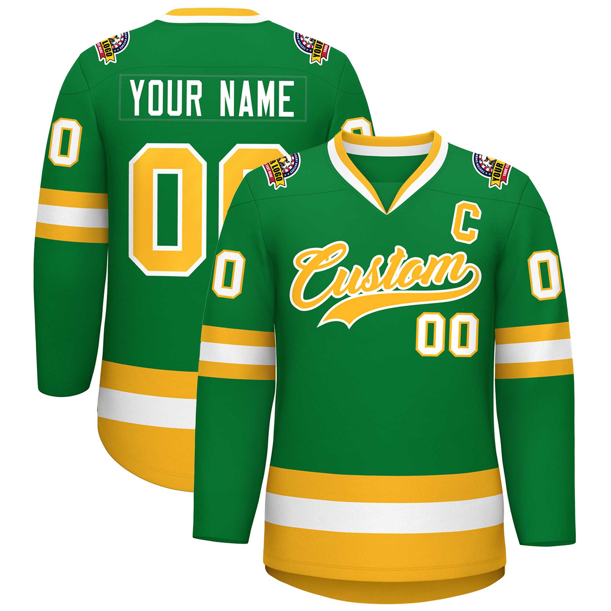Custom Kelly Green Gold-White Classic Style Hockey Jersey | KXKSHOP