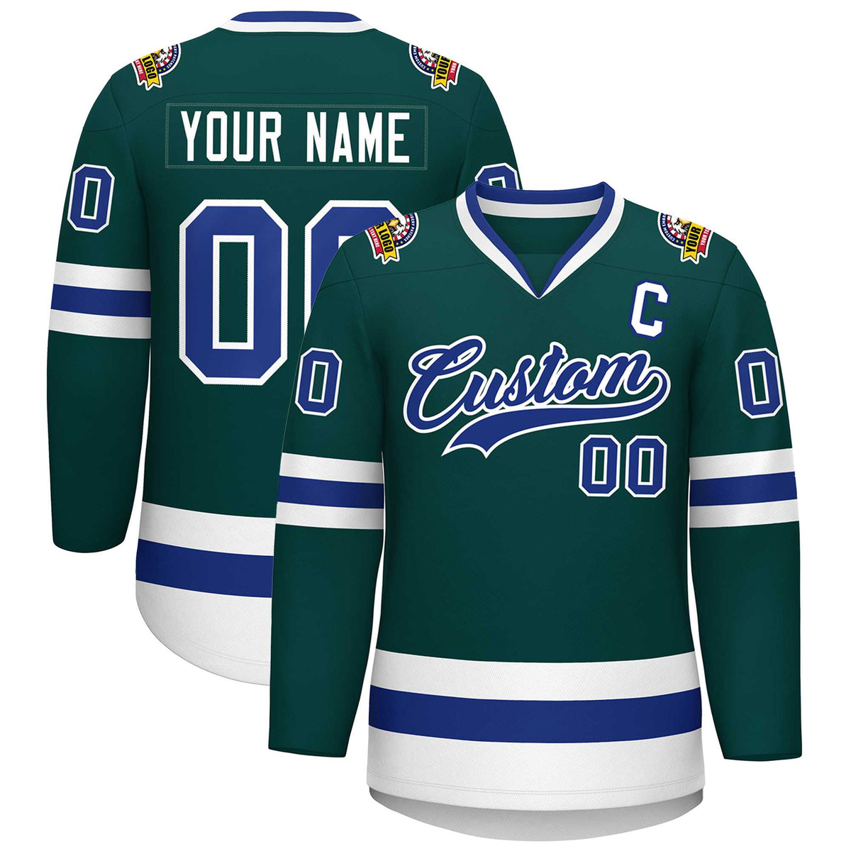 Custom Midnight Green Royal-White Classic Style Hockey Jersey | KXKSHOP