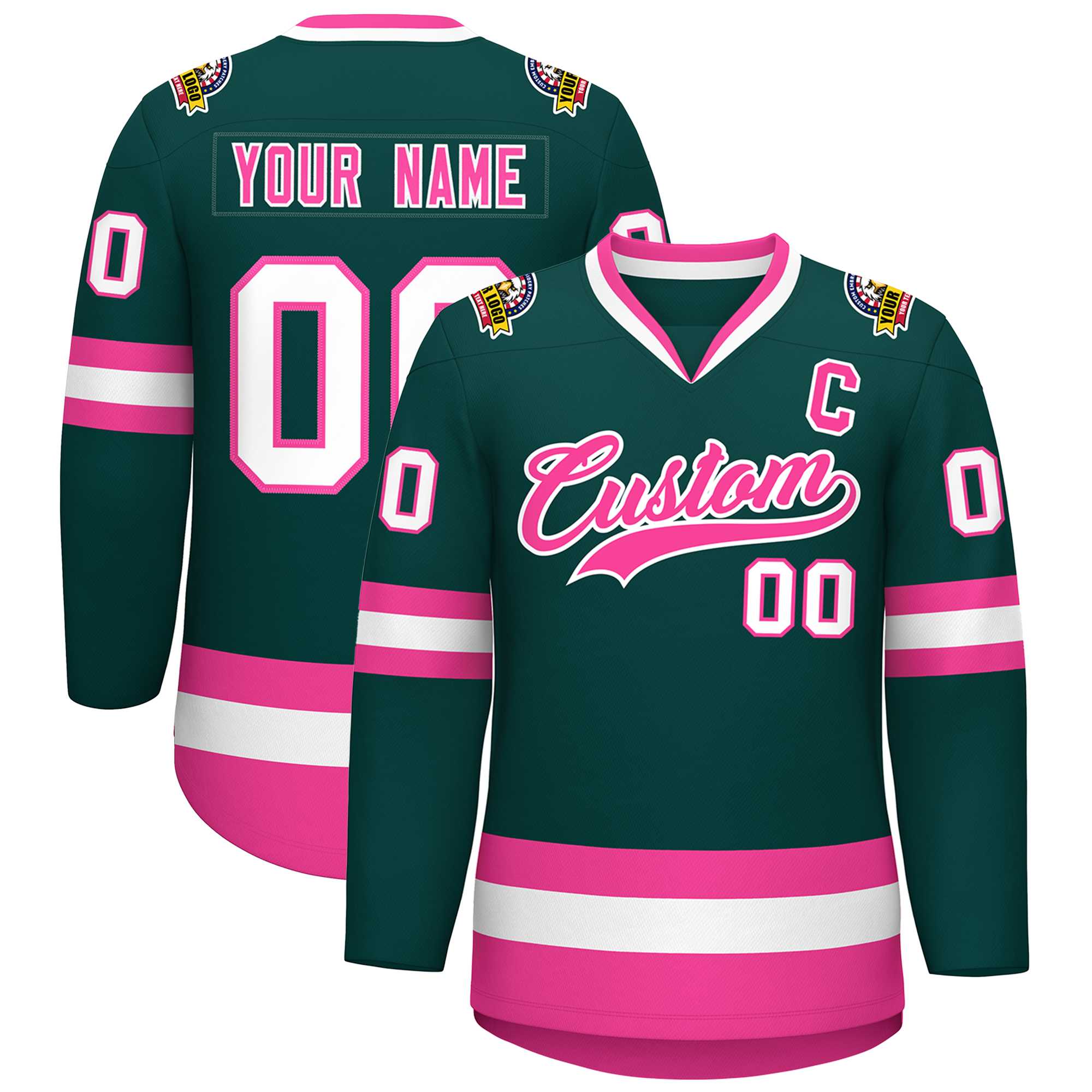 Custom Midnight Green Pink-White Classic Style Hockey Jersey | KXKSHOP
