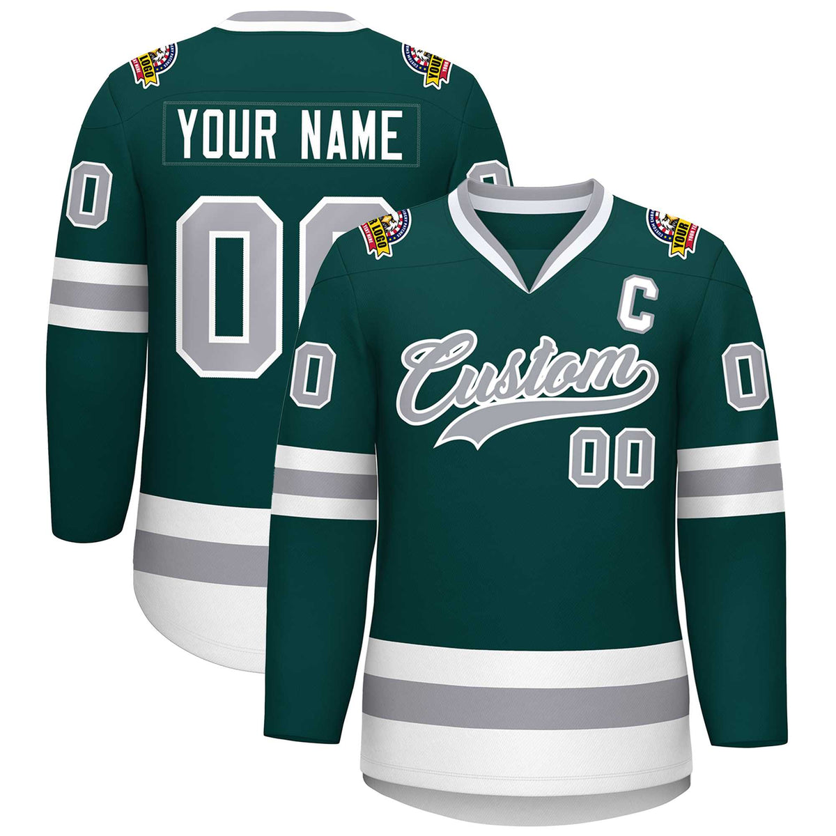 Custom Midnight Green Gray-White Classic Style Hockey Jersey | KXKSHOP