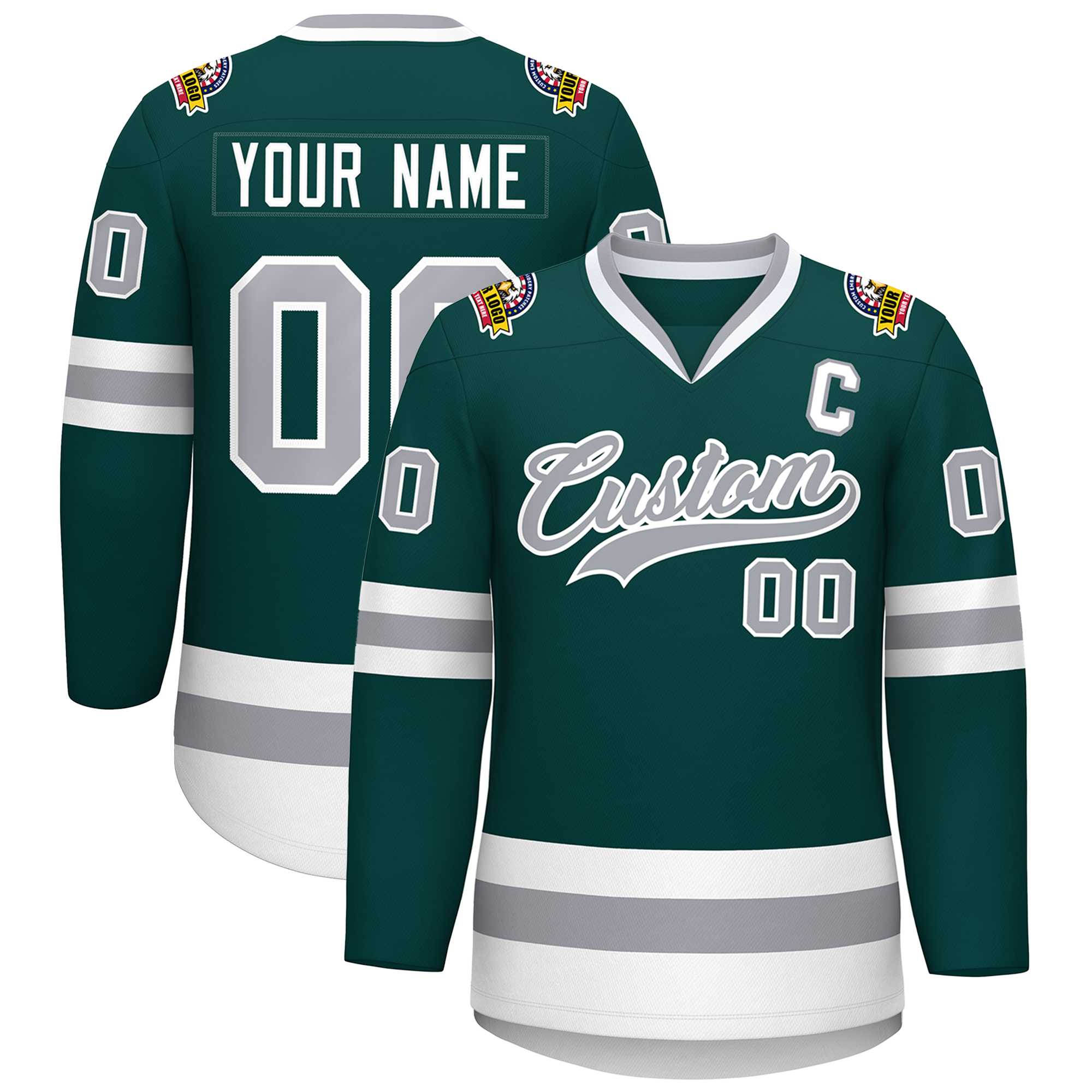 Custom Midnight Green Gray-White Classic Style Hockey Jersey | KXKSHOP