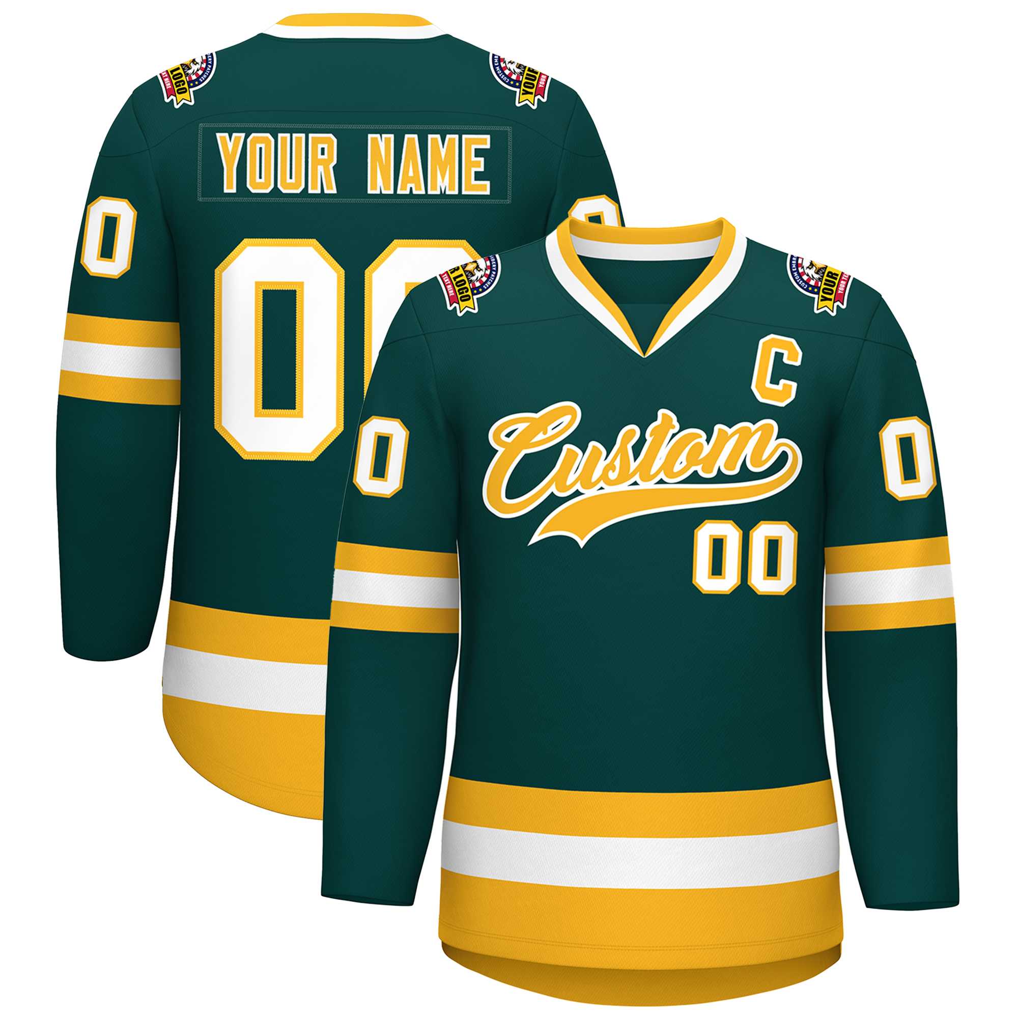 Custom Midnight Green Gold-White Classic Style Hockey Jersey | KXKSHOP
