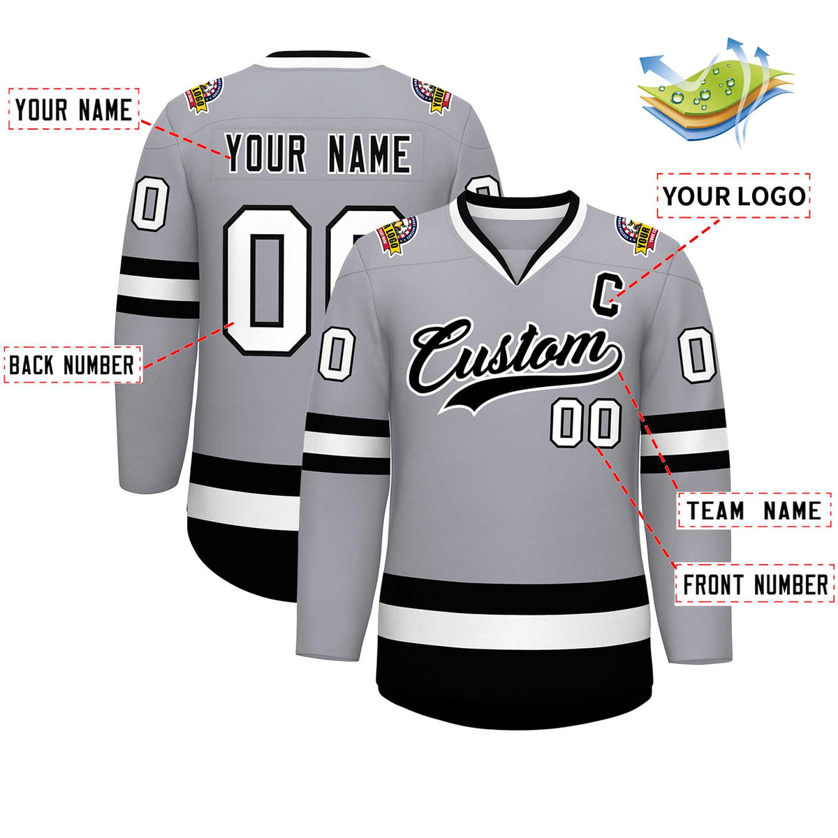 Custom Gray Black-White Classic Style Hockey Jersey | KXKSHOP