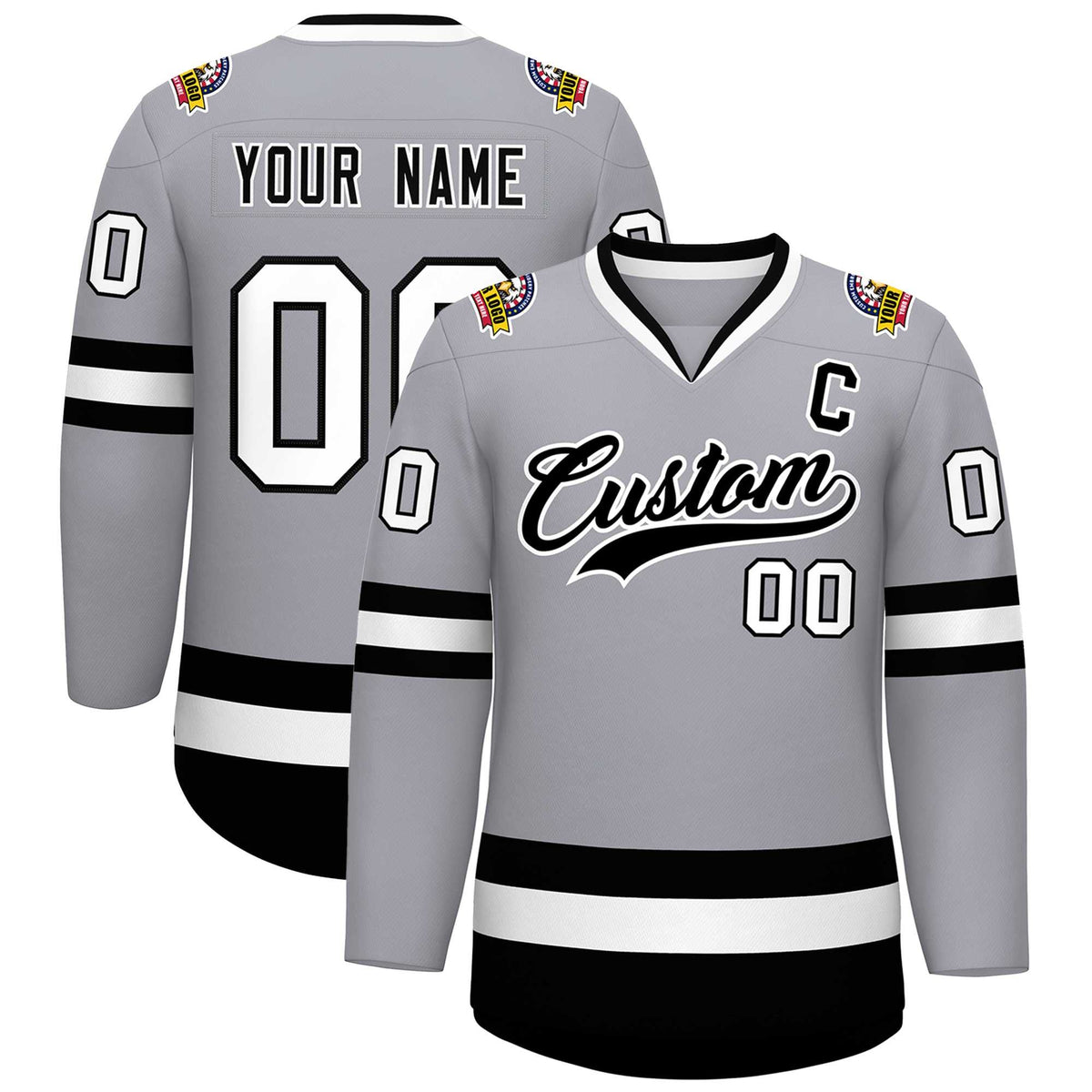Custom Gray Black-White Classic Style Hockey Jersey | KXKSHOP