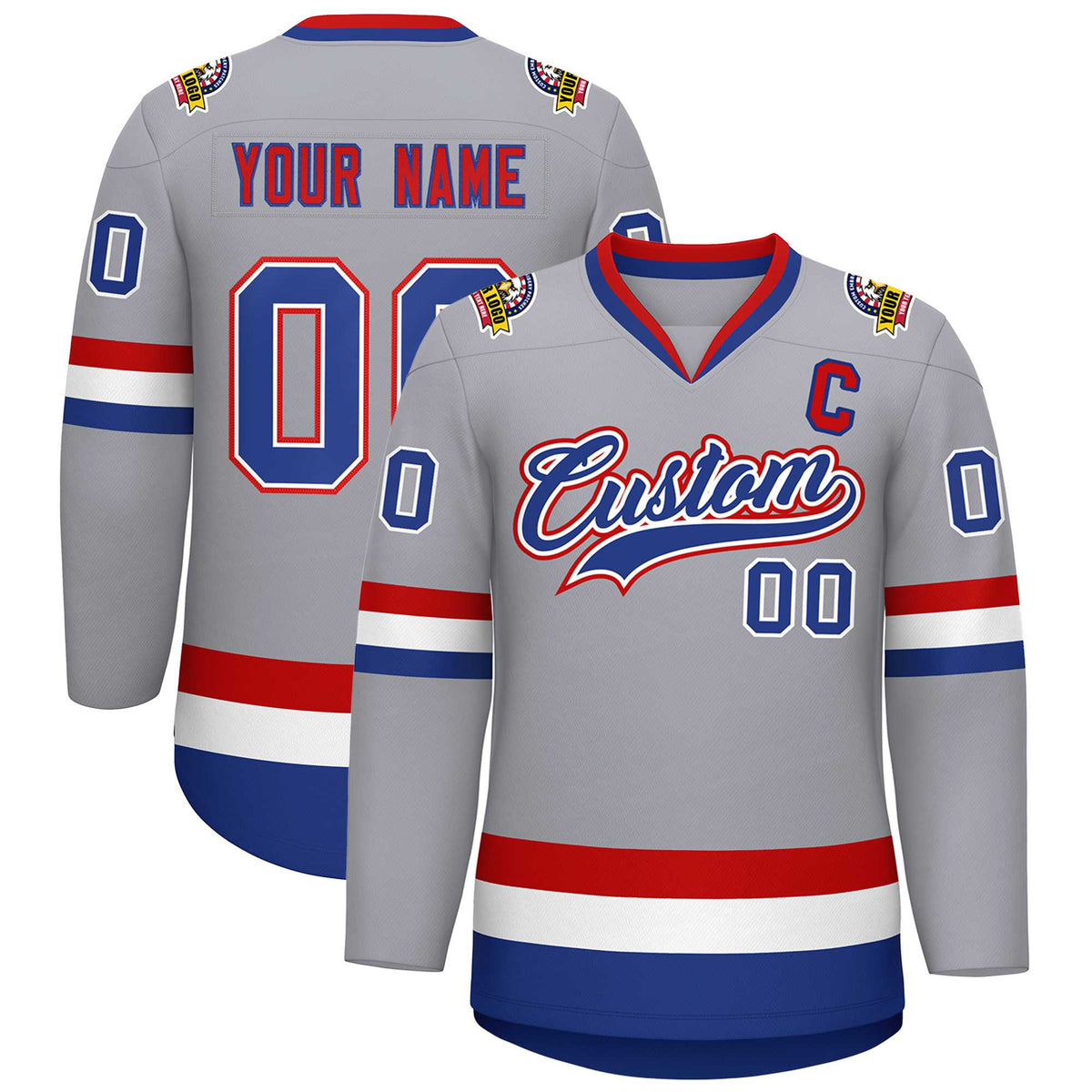 Custom Gray Royal White-Red Classic Style Hockey Jersey | KXKSHOP