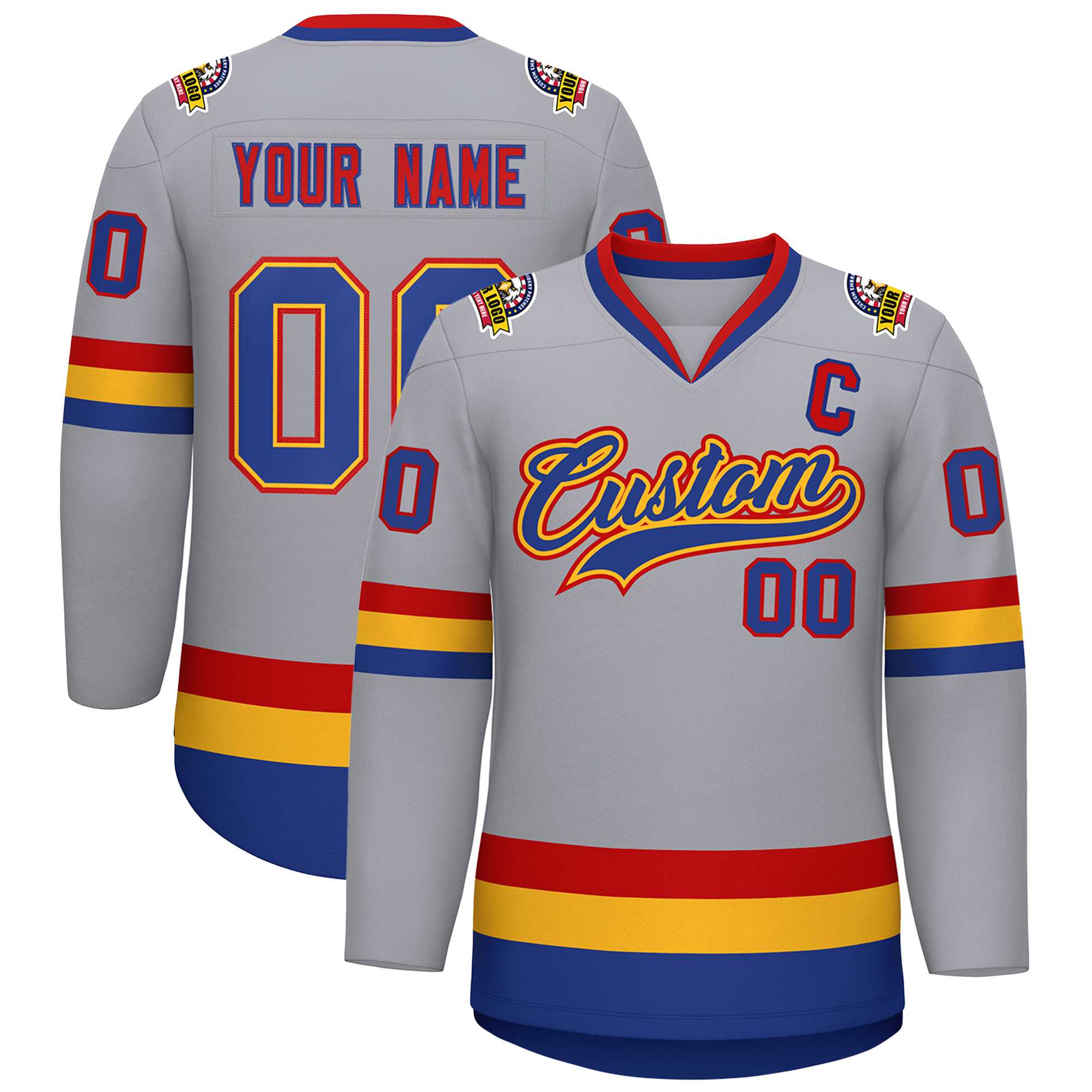 Custom Gray Royal Gold-Red Classic Style Hockey Jersey | KXKSHOP
