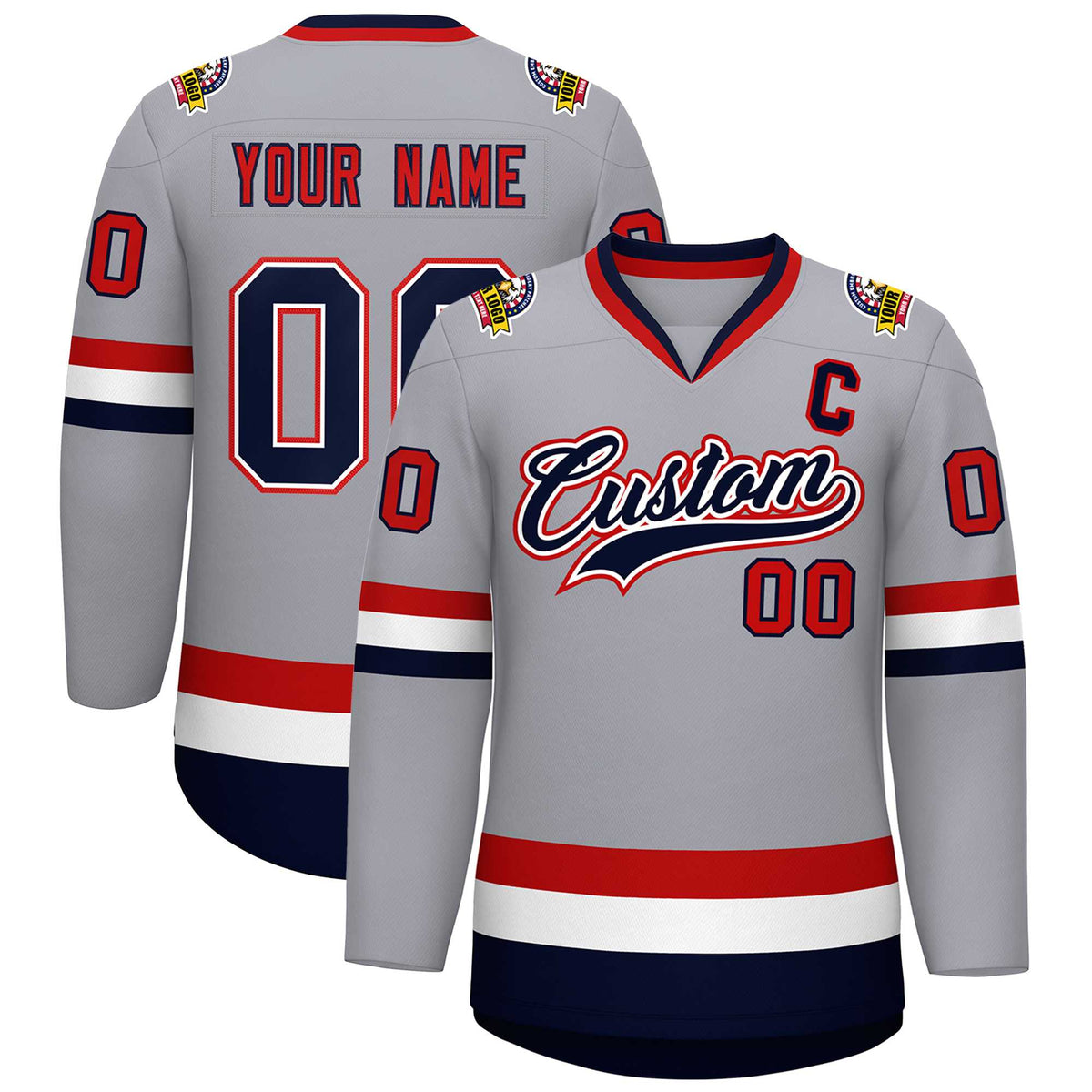 Custom Gray Navy White-Red Classic Style Hockey Jersey | KXKSHOP