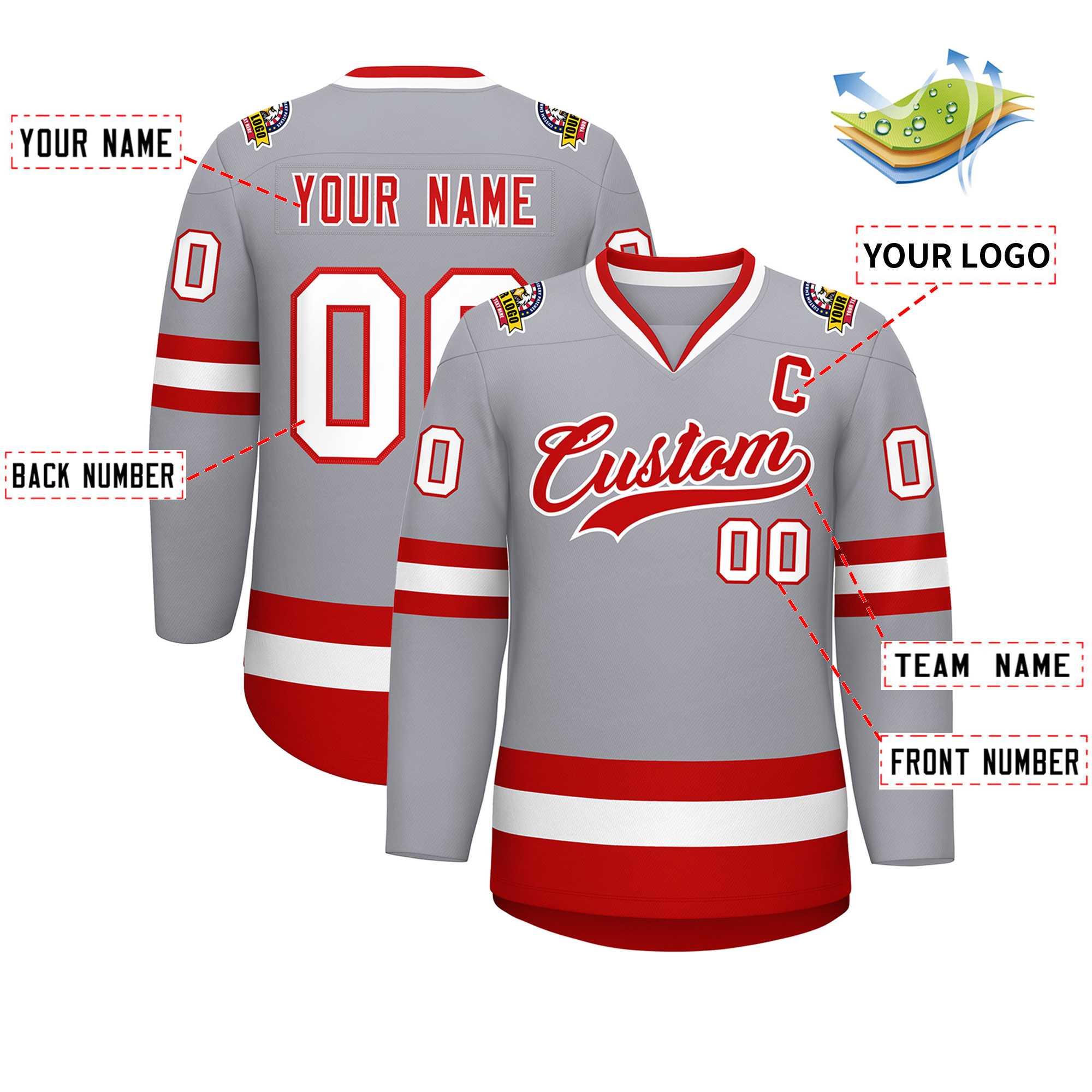 Custom Gray Red-White Classic Style Hockey Jersey | KXKSHOP
