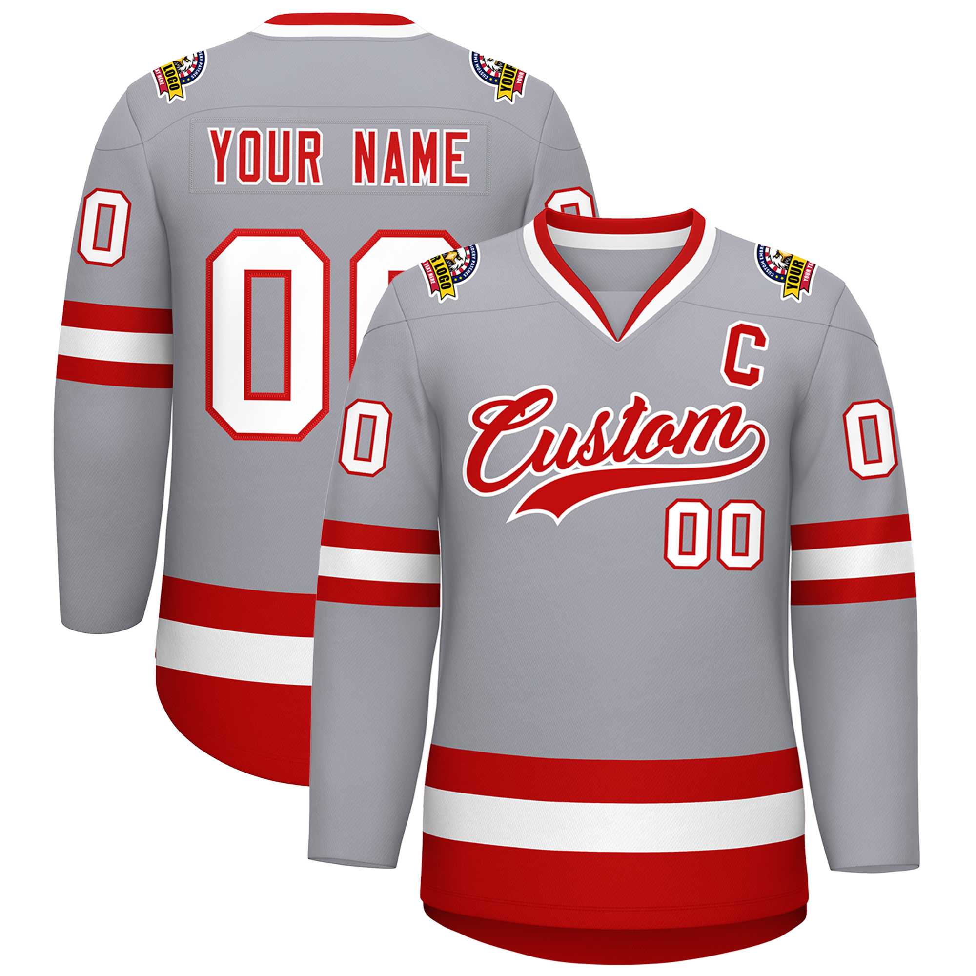 Custom Gray Red-White Classic Style Hockey Jersey | KXKSHOP
