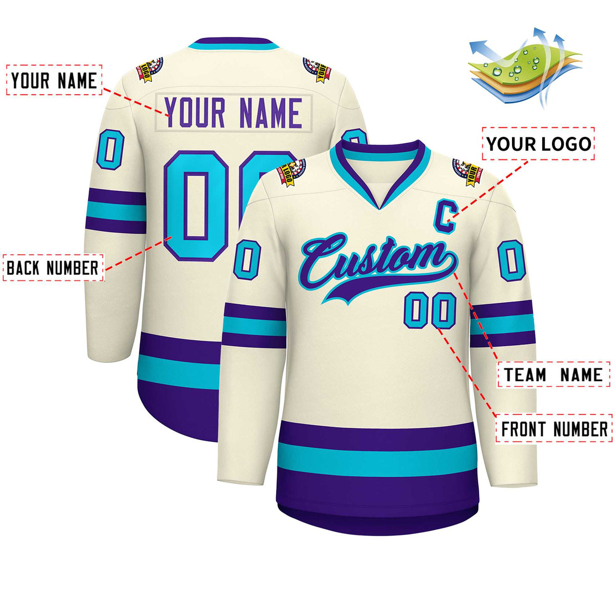 Custom Khaki Purple-Light Blue Classic Style Hockey Jersey | KXKSHOP