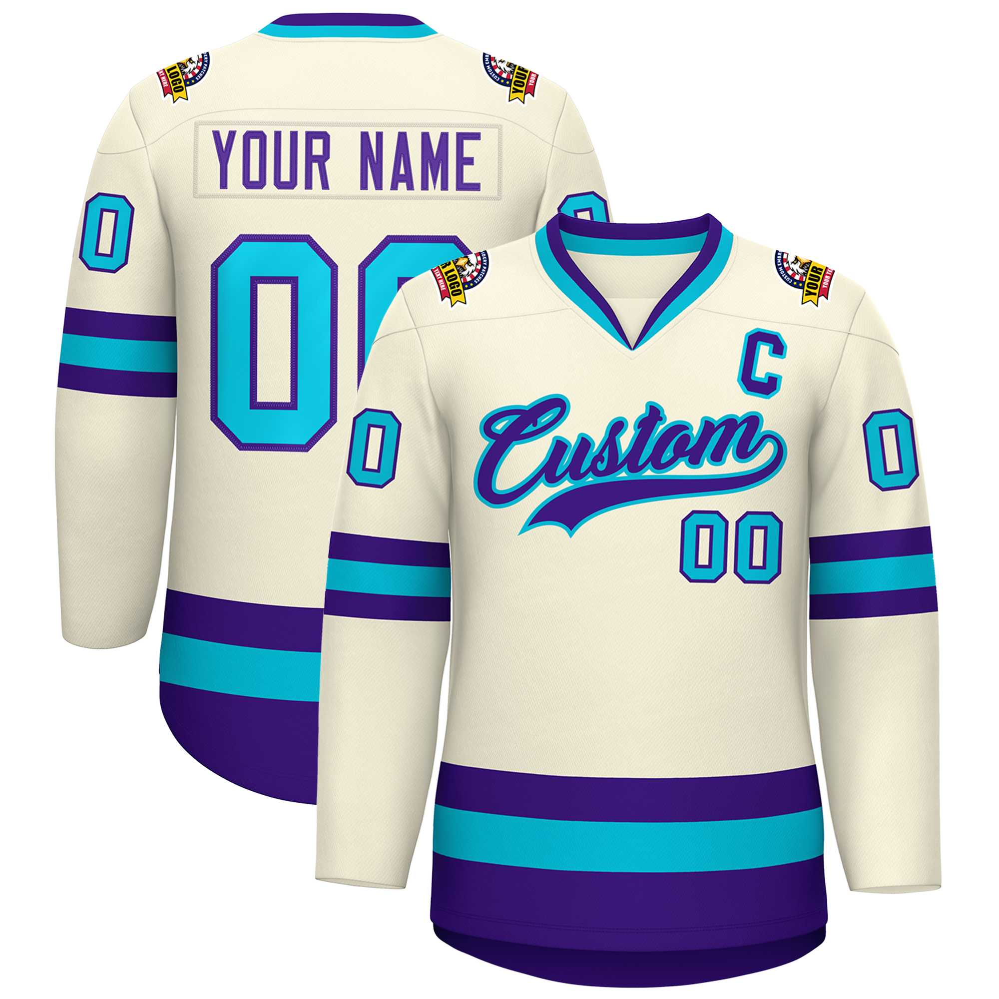 Custom Khaki Purple-Light Blue Classic Style Hockey Jersey | KXKSHOP