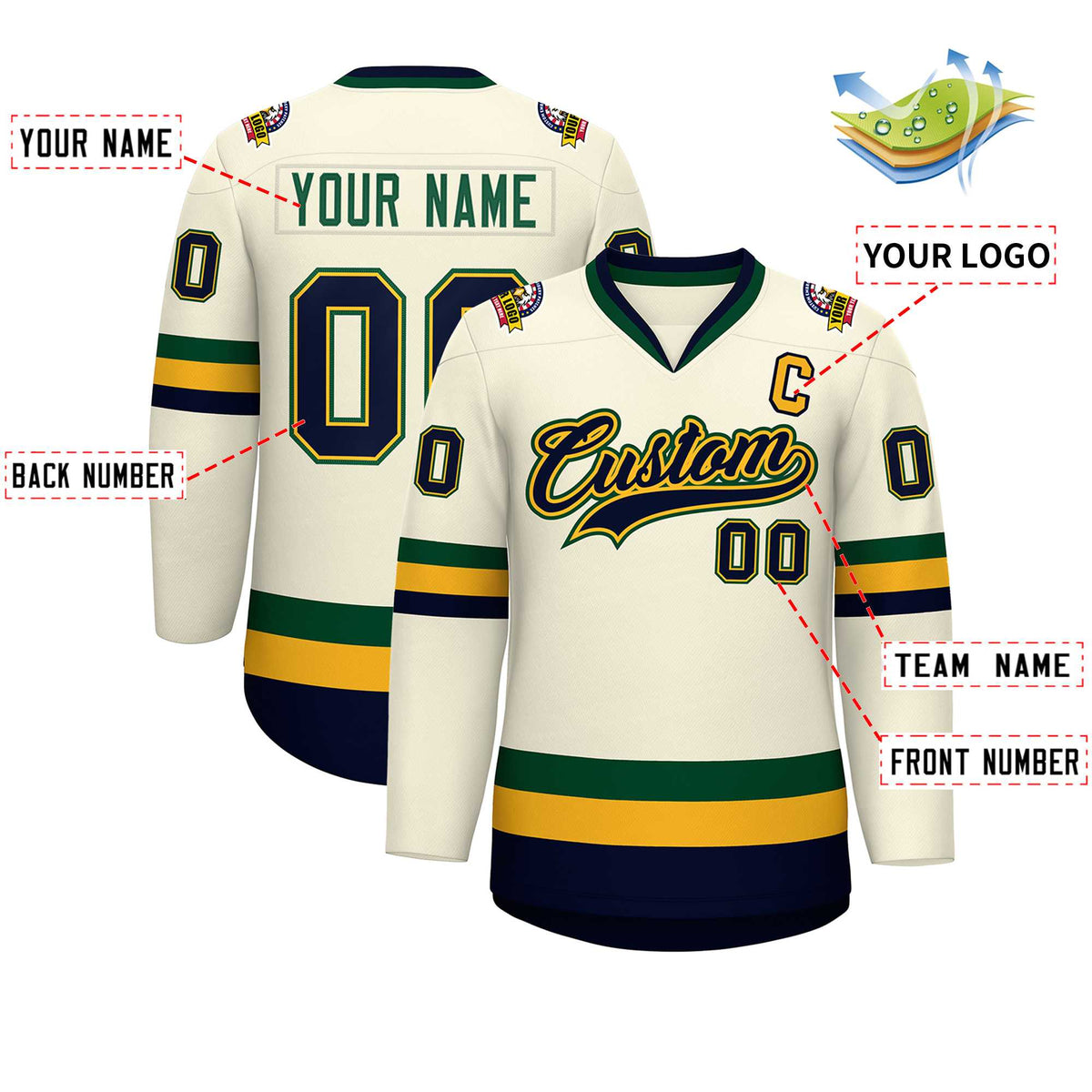 Custom Khaki Navy Gold-Green Classic Style Hockey Jersey | KXKSHOP