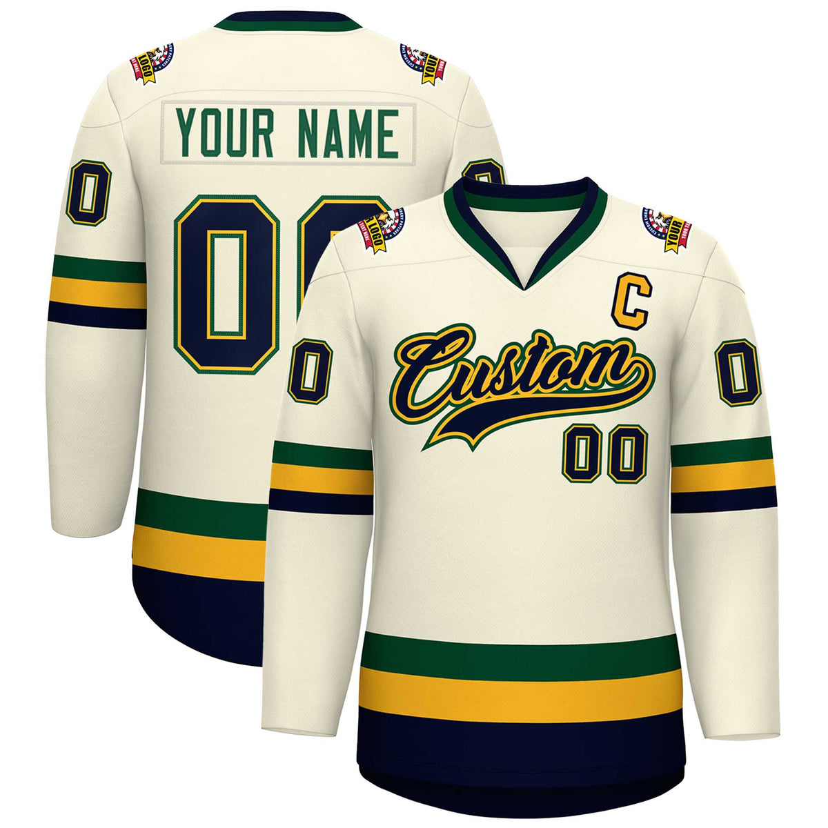 Custom Khaki Navy Gold-Green Classic Style Hockey Jersey | KXKSHOP