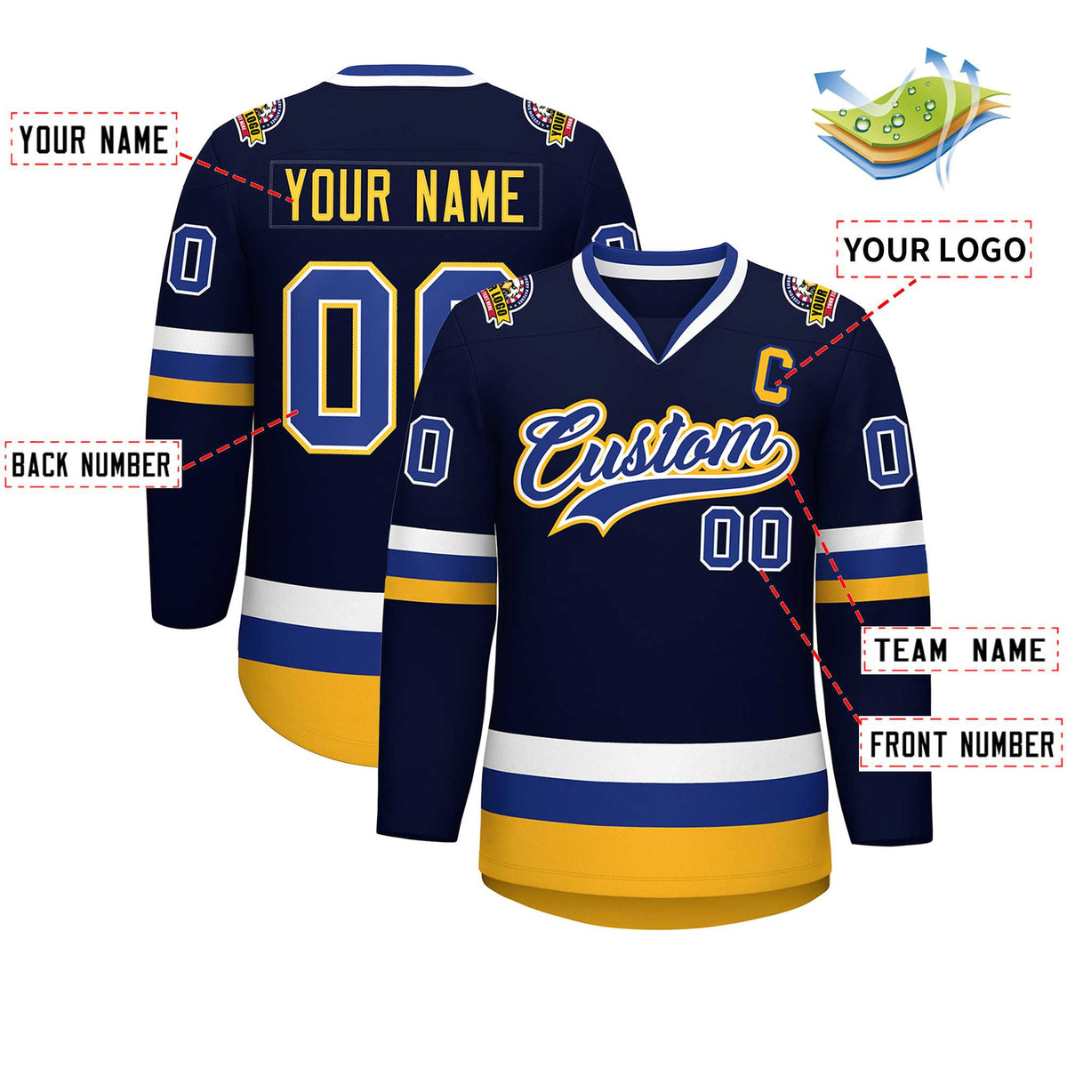 Custom Navy Royal White-Gold Classic Style Hockey Jersey | KXKSHOP