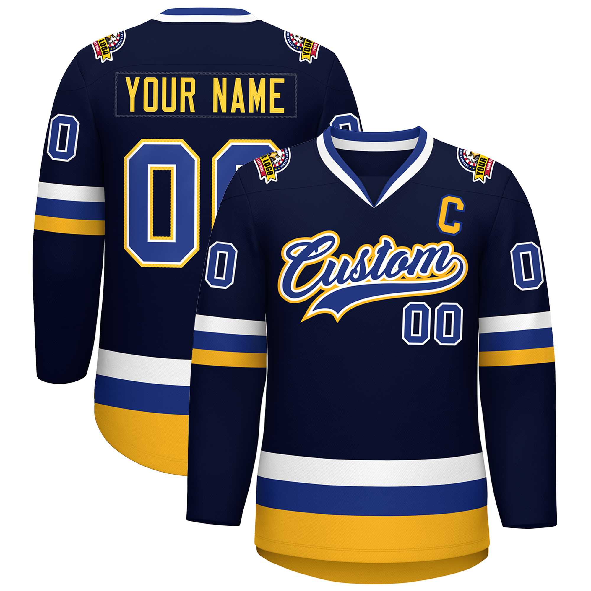Custom Navy Royal White-Gold Classic Style Hockey Jersey | KXKSHOP