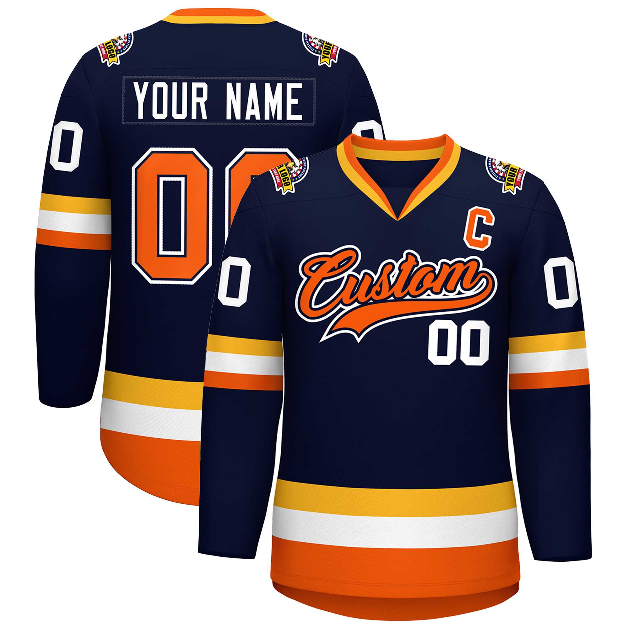 Custom Navy Orange Navy-White Classic Style Hockey Jersey | KXKSHOP