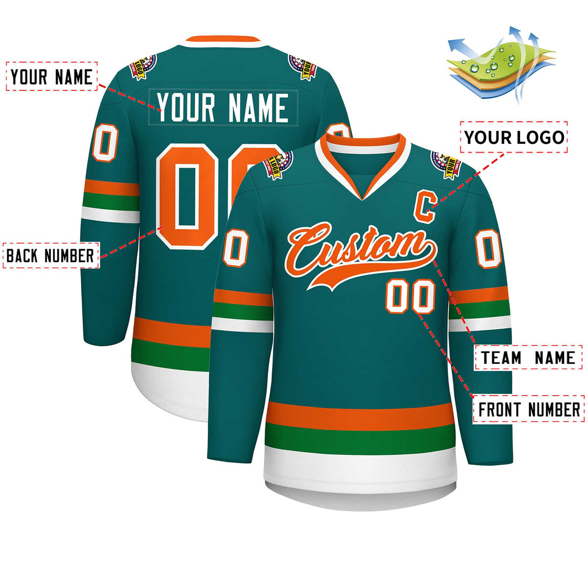 Custom Teal Orange-White Classic Style Hockey Jersey | KXKSHOP