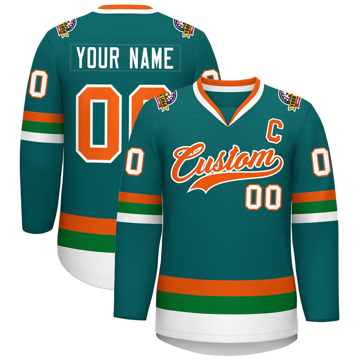 Custom Teal Orange-White Classic Style Hockey Jersey | KXKSHOP