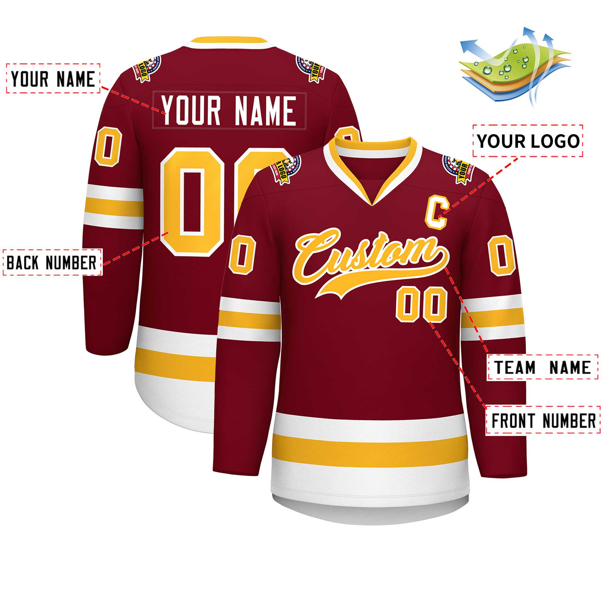 Custom Crimson Gold-White Classic Style Hockey Jersey | KXKSHOP