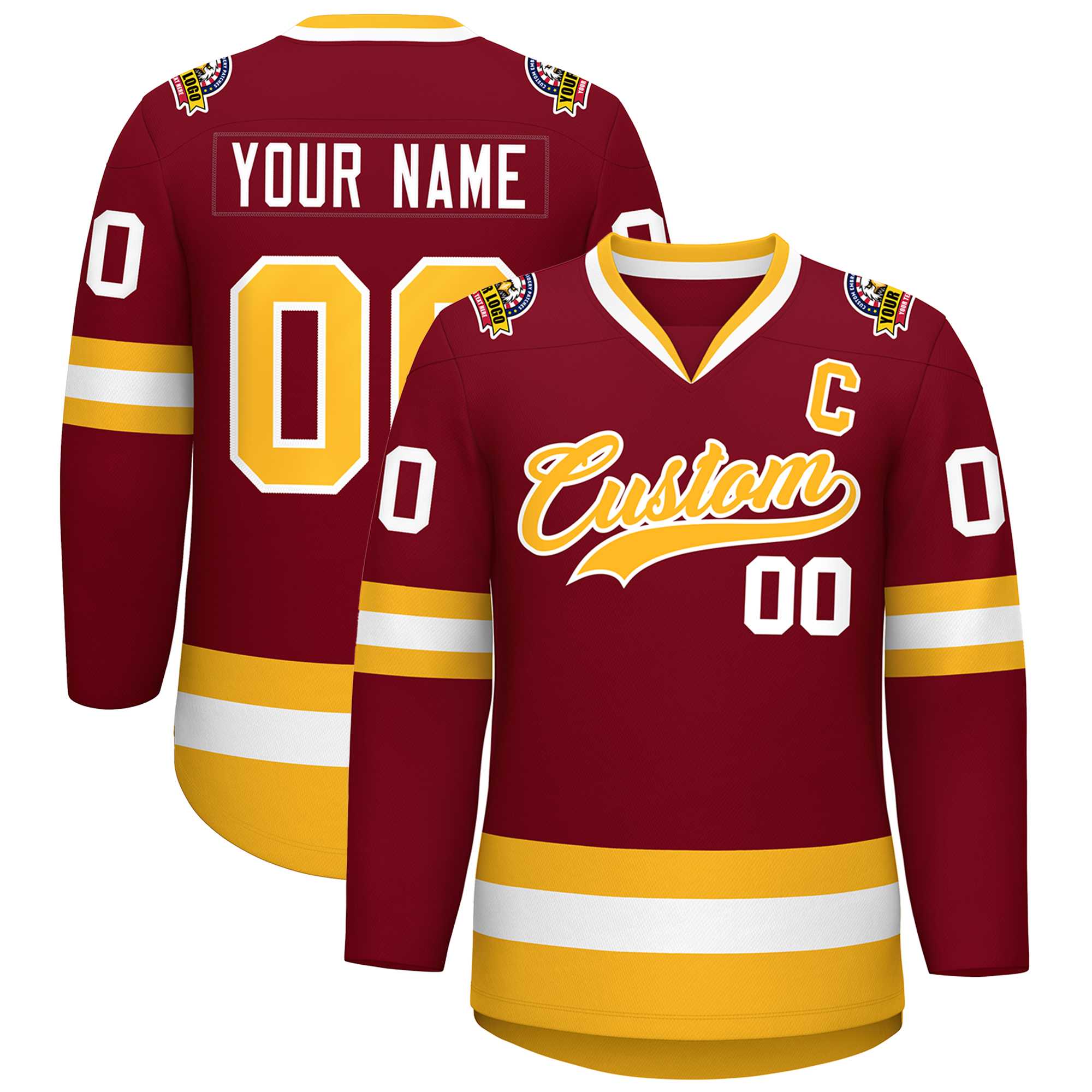 Custom Crimson Gold-White Classic Style Hockey Jersey | KXKSHOP