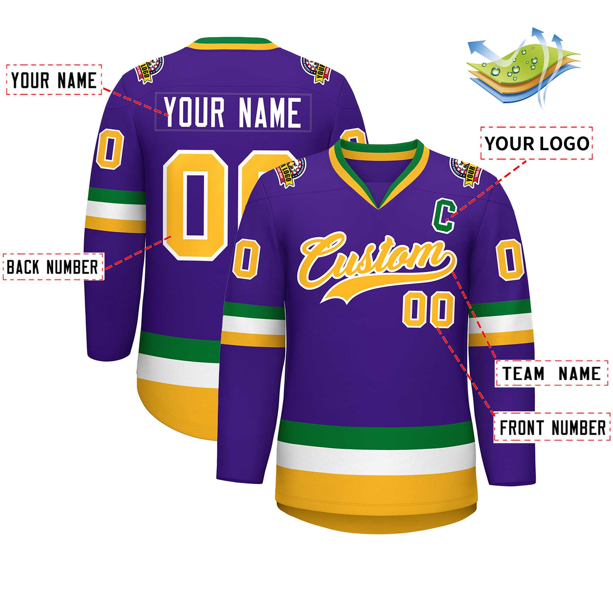Custom Purple Gold-White Classic Style Hockey Jersey | KXKSHOP