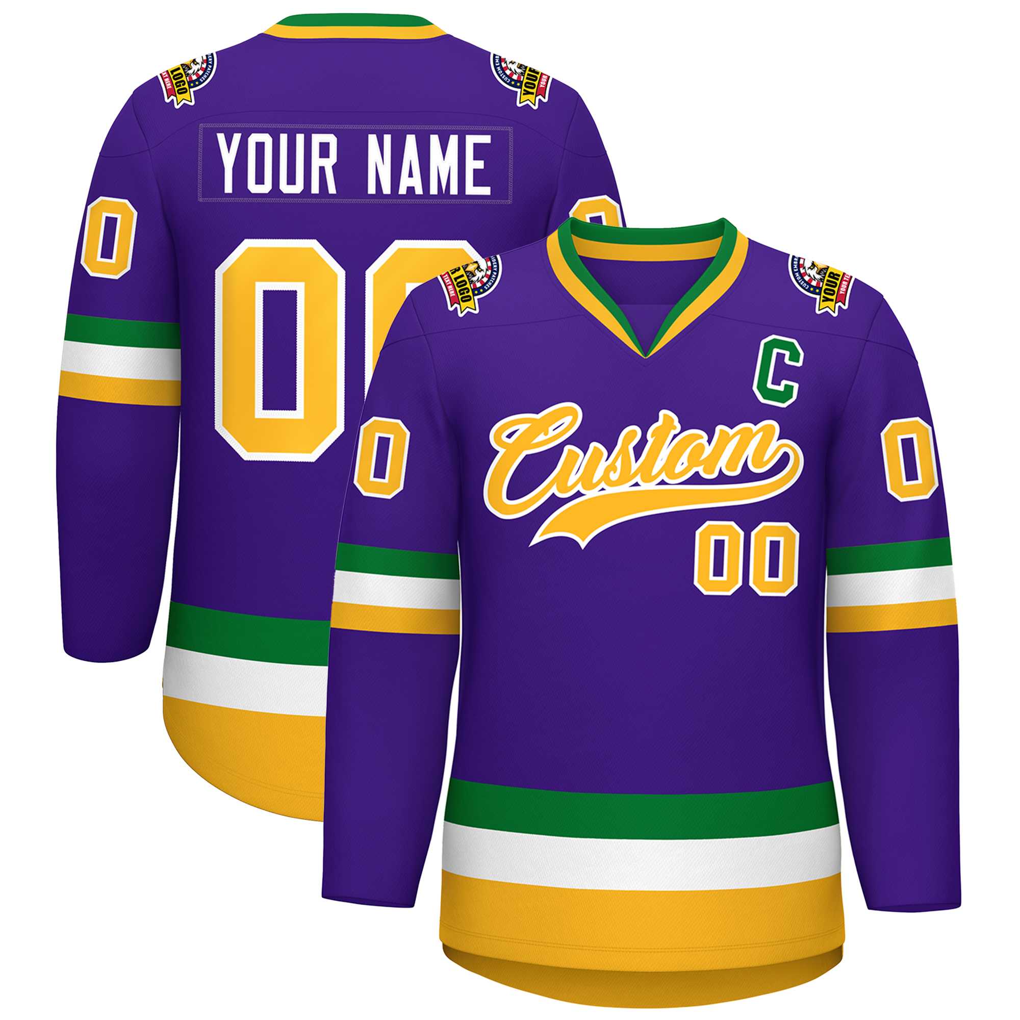 Custom Purple Gold-White Classic Style Hockey Jersey | KXKSHOP