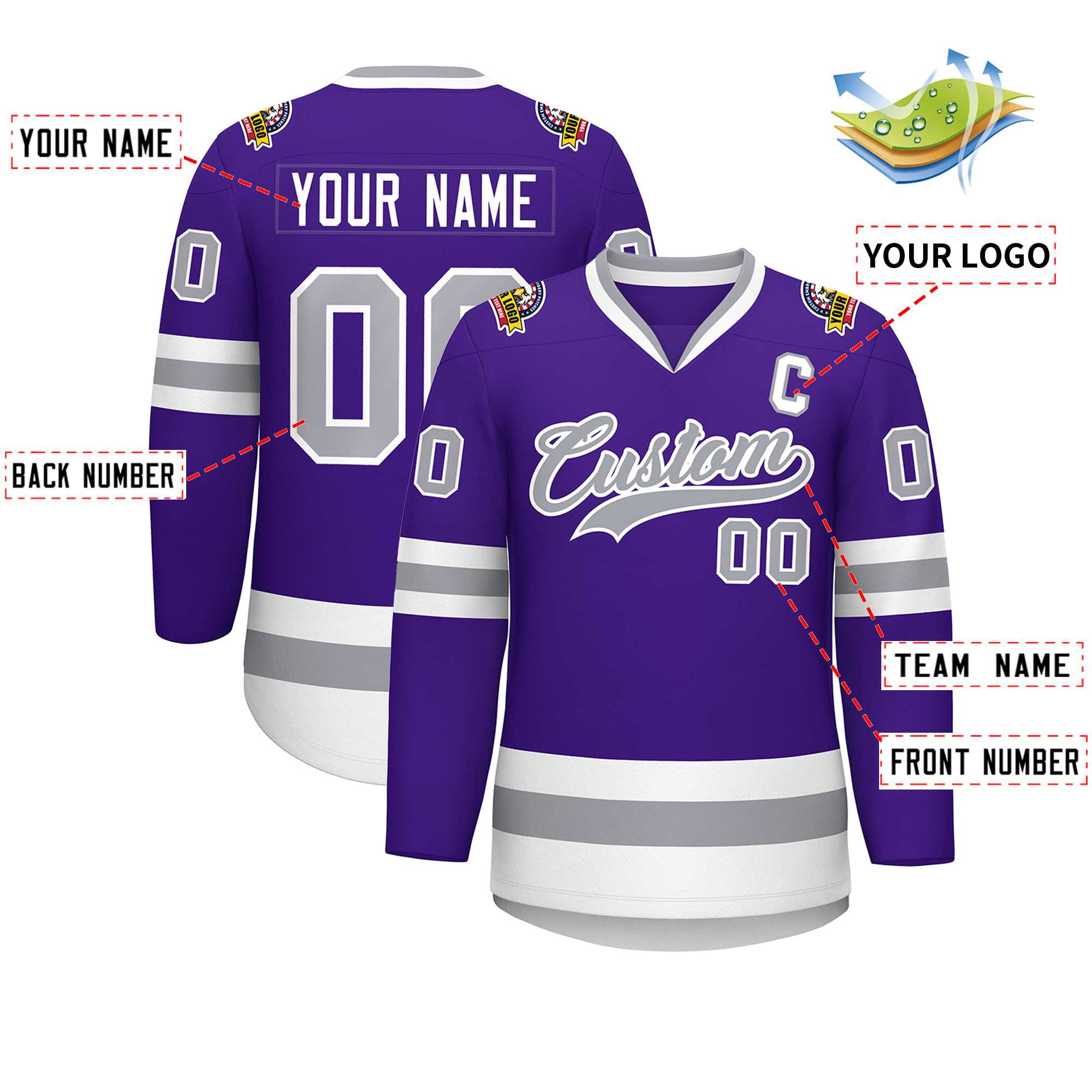 Custom Purple Gray-White Classic Style Hockey Jersey | KXKSHOP
