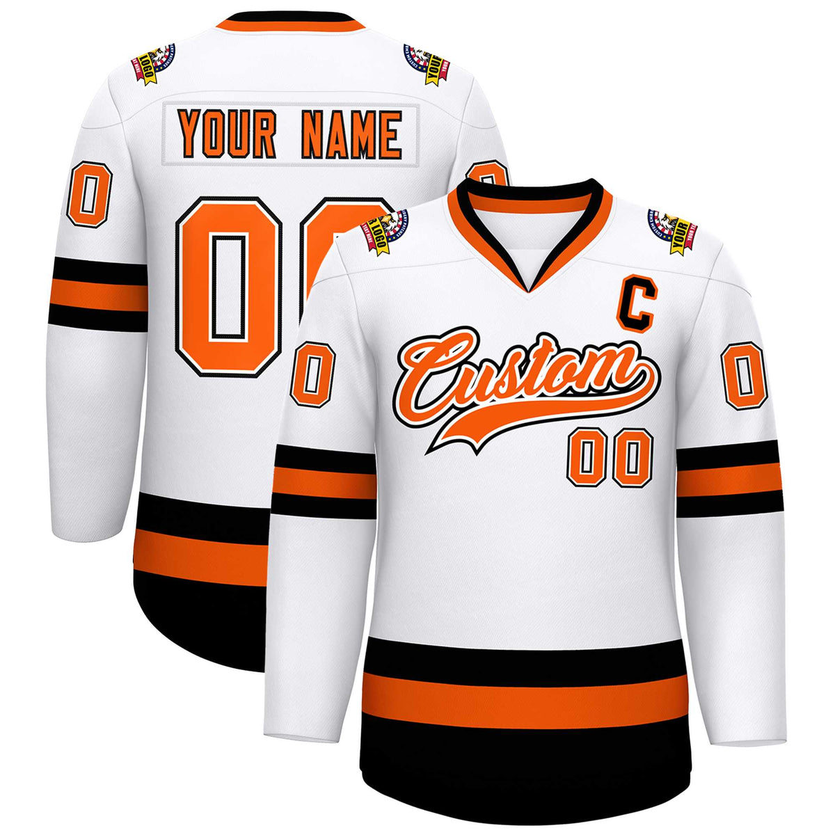 Custom White Orange White-Black Classic Style Hockey Jersey | KXKSHOP