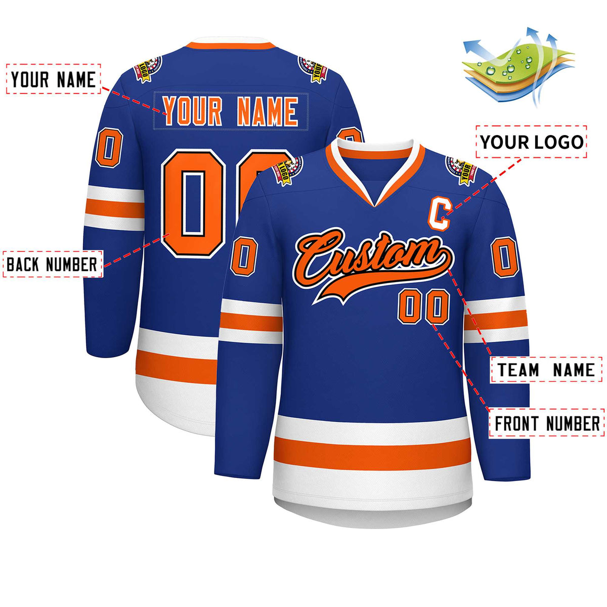Custom Royal Orange Black-White Classic Style Hockey Jersey | KXKSHOP
