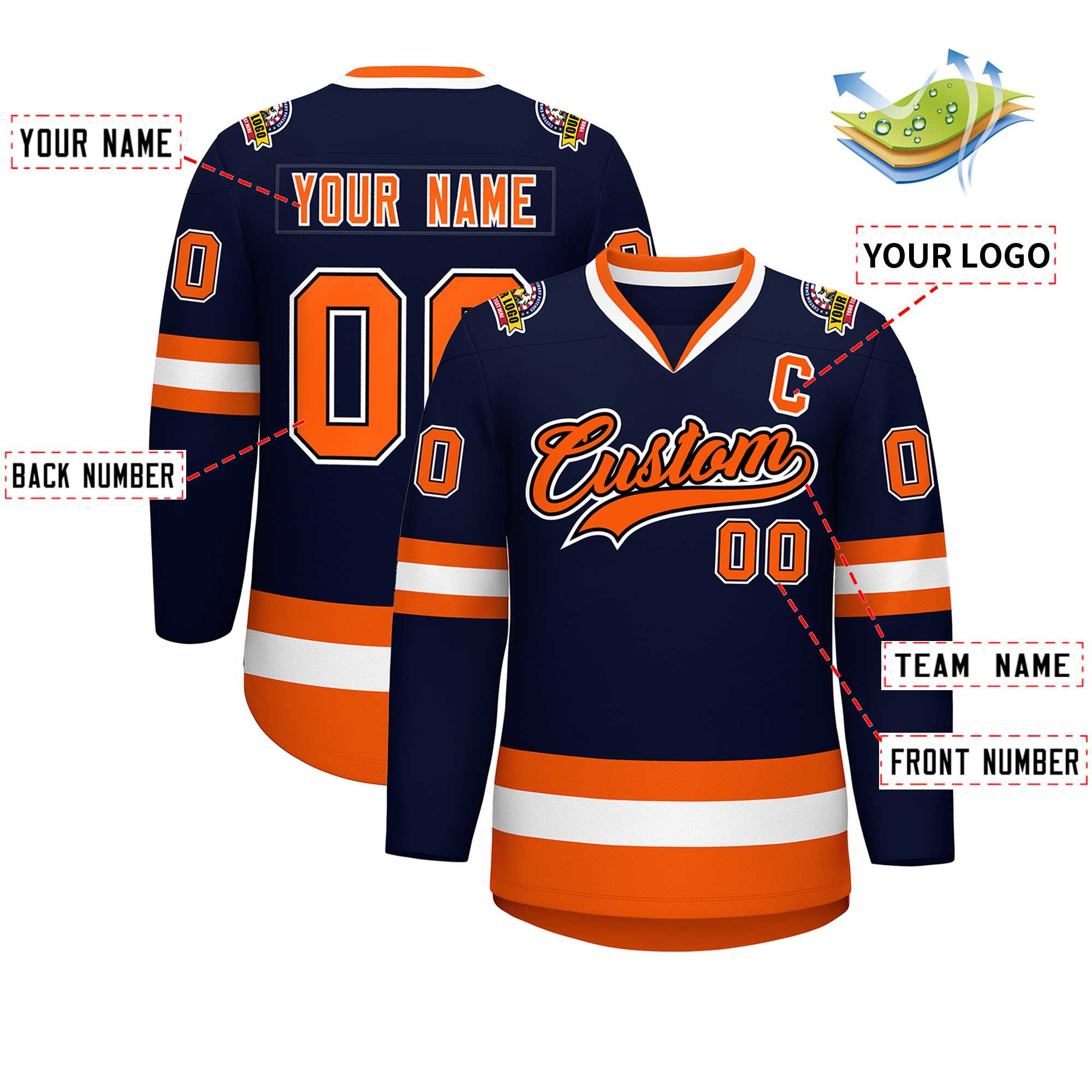 Custom Navy Orange Black-White Classic Style Hockey Jersey | KXKSHOP