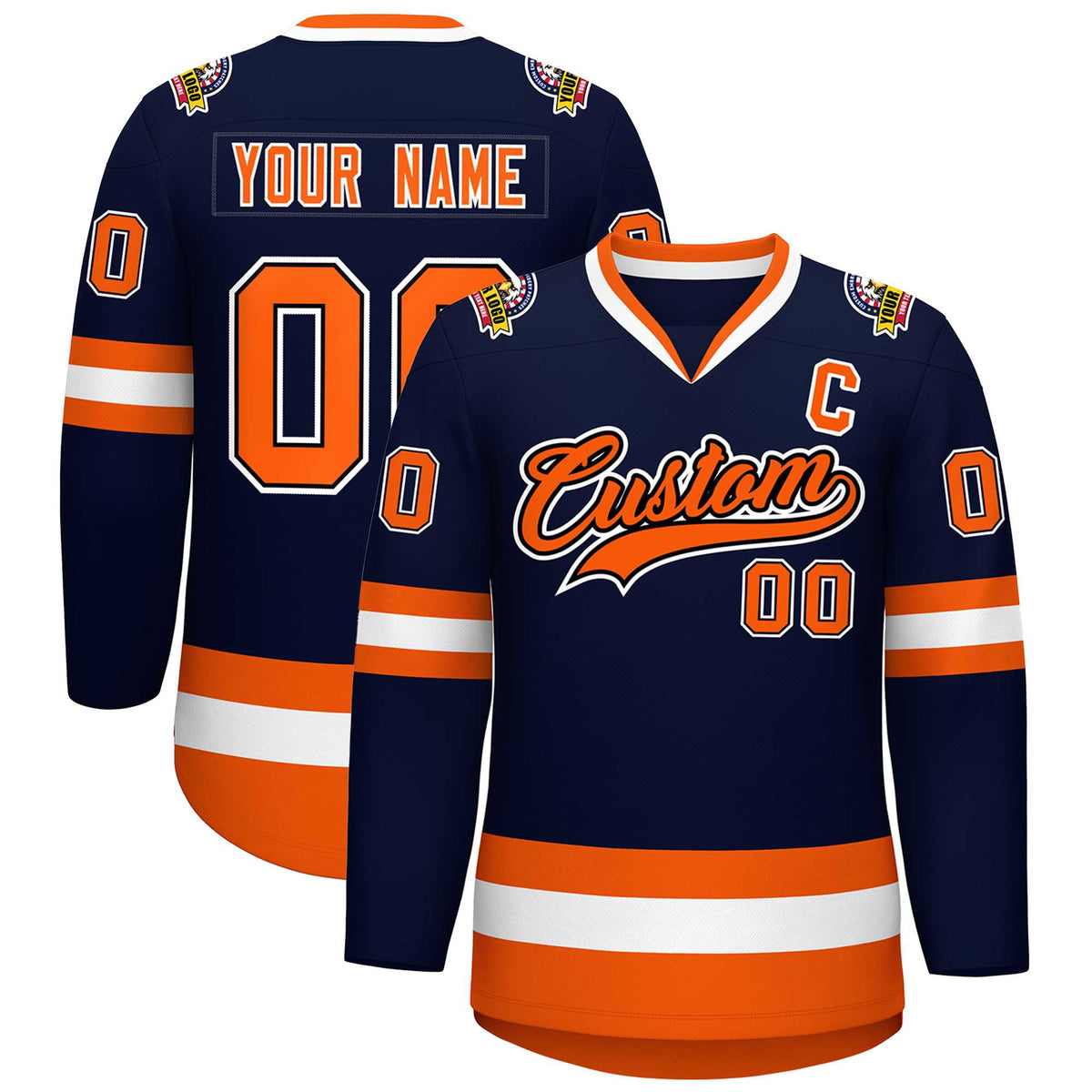 Custom Navy Orange Black-White Classic Style Hockey Jersey | KXKSHOP
